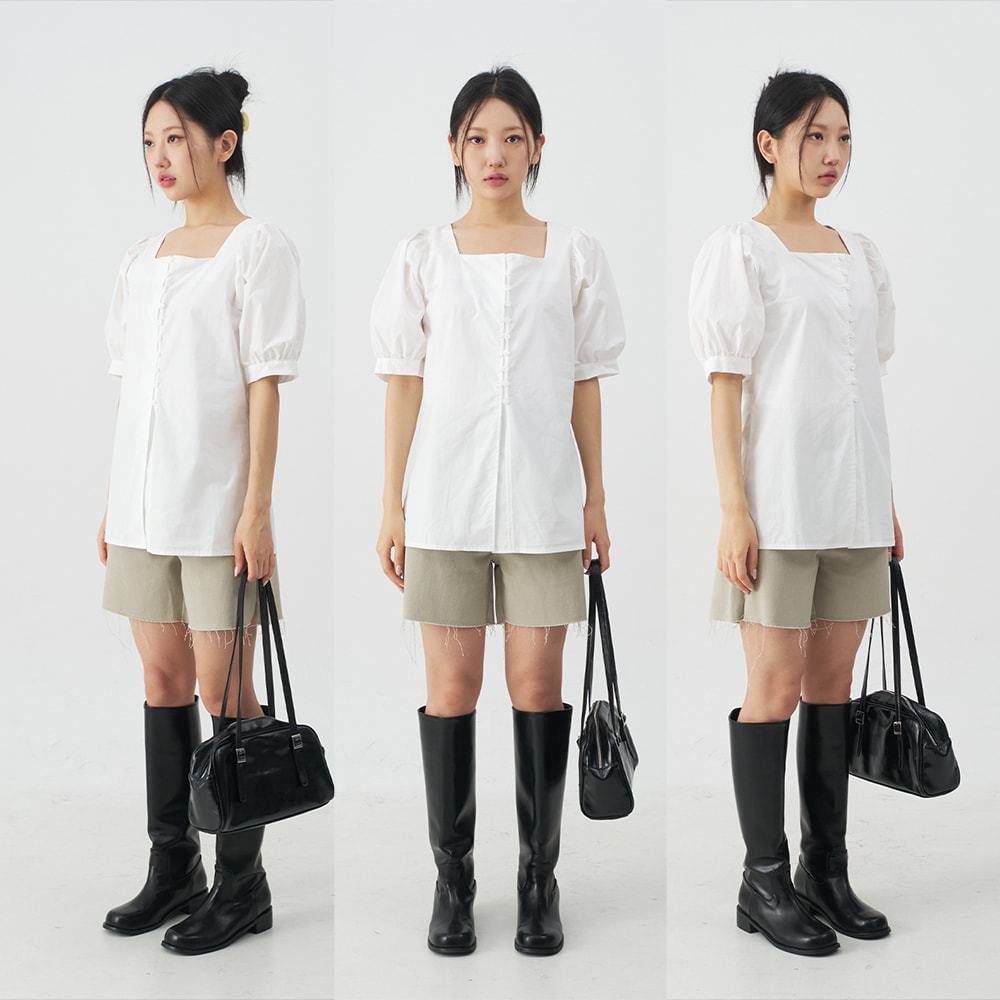 Square Neck Short Sleeve Blouse CY27