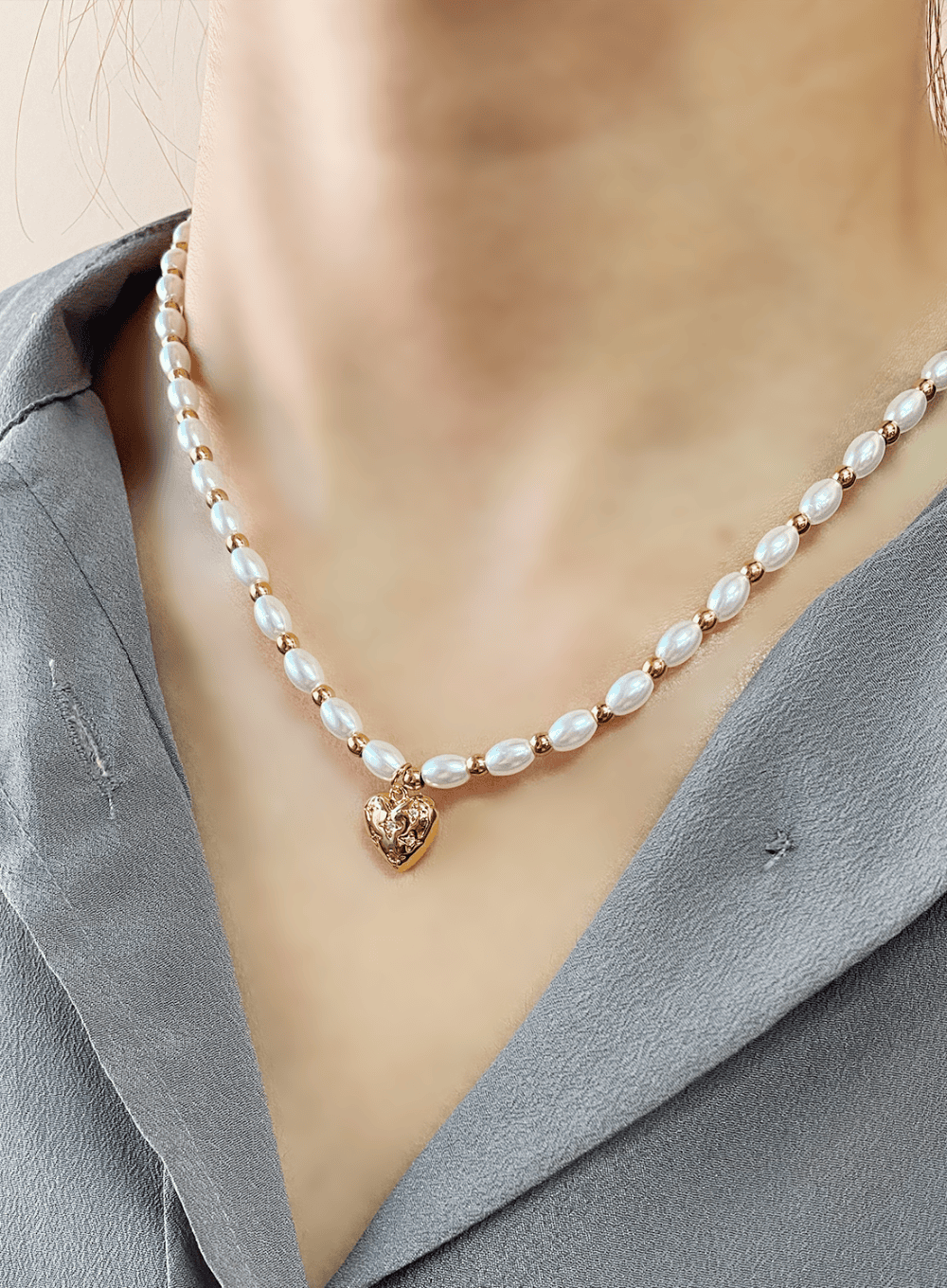 Heart Ball Mix Chain Necklace IL403