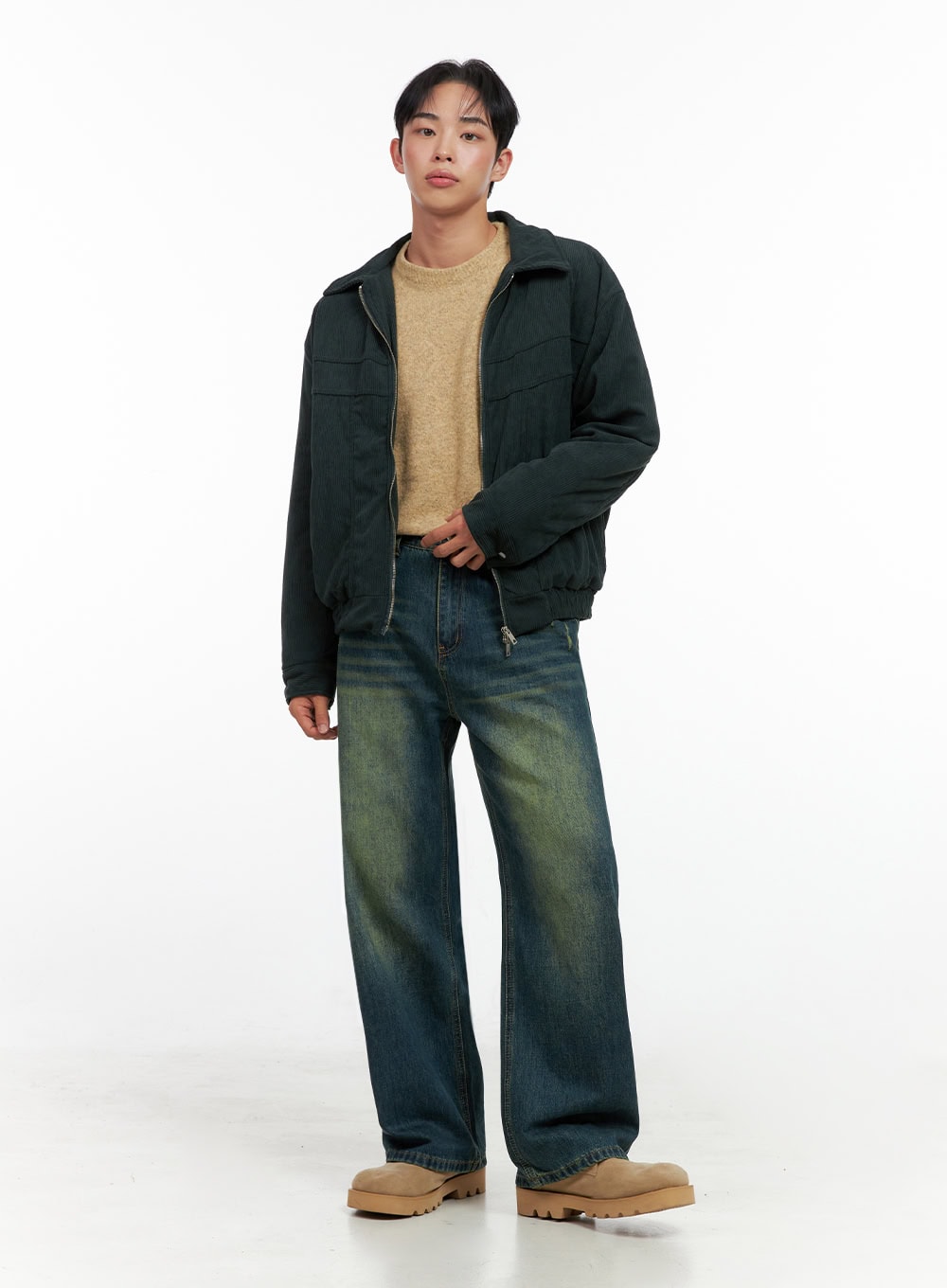 Men's Washed Vintage Wide-Leg Jeans IN426