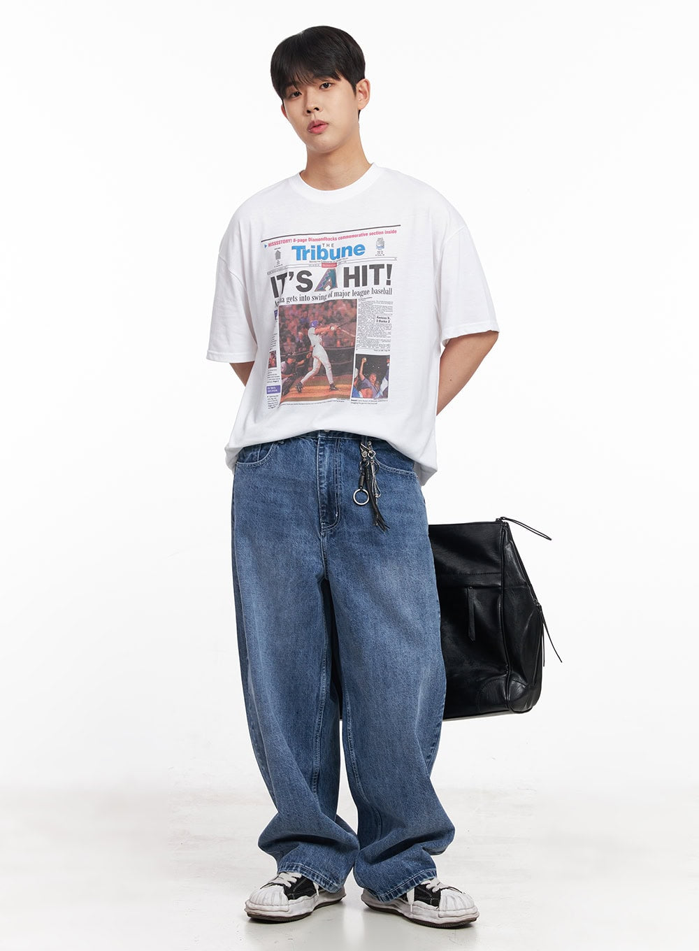 Men's Dark Washed Wide-Leg Jeans (Blue) IY520