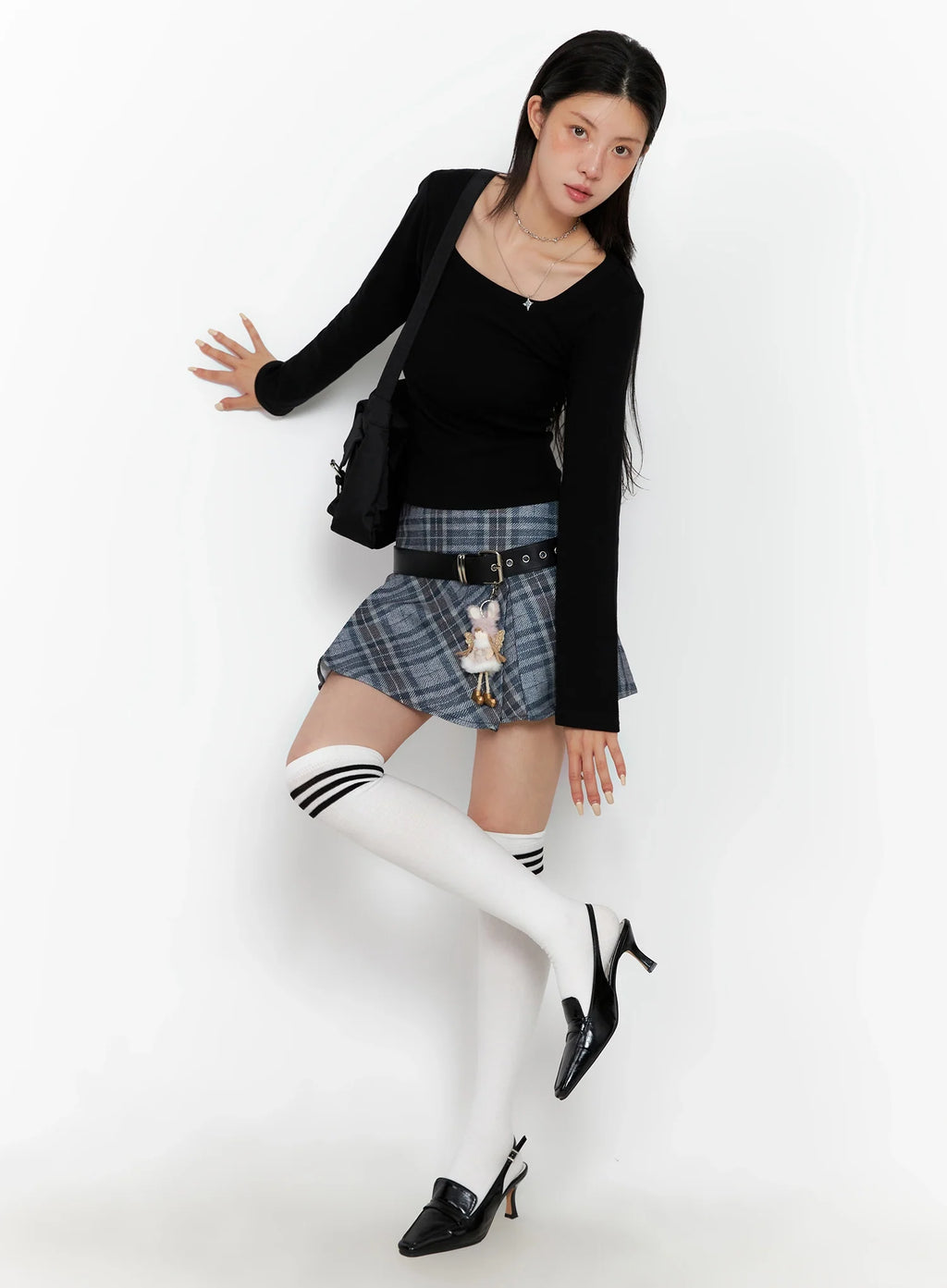 Checkered Pleated Mini Skirt IS508