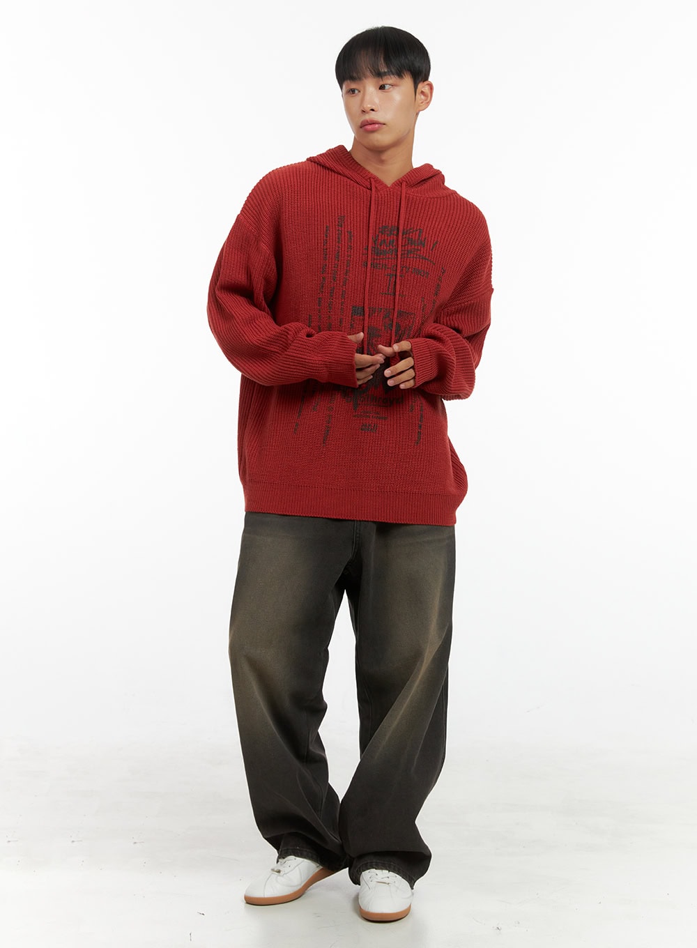 Men's Washed Cotton Wide Leg Jeans (Black) IS420