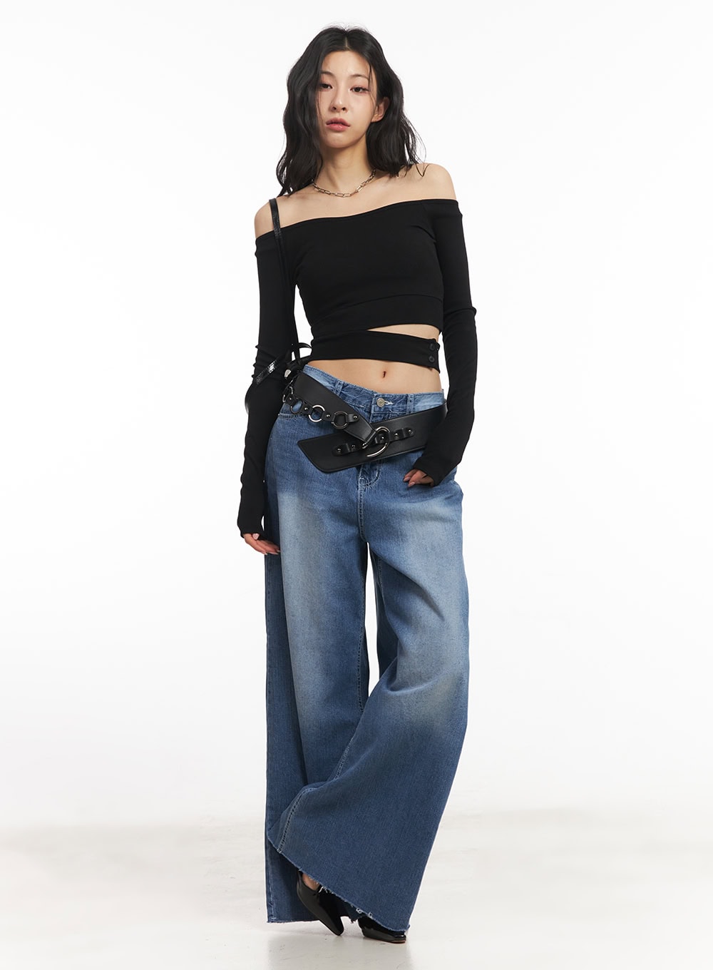 Jayn Distressed Flare Wide-Leg Jeans CA504