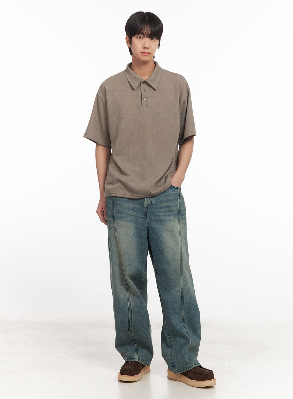 Men's Stitched Detail Wide-Fit Jeans IA511