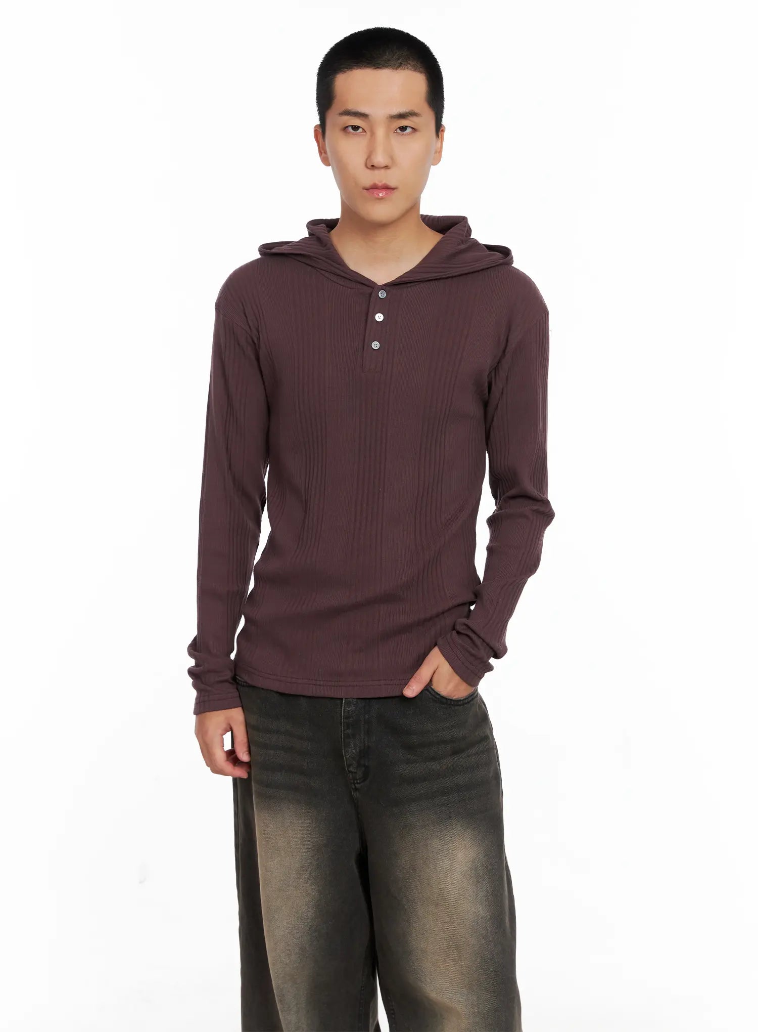 Men's Henley Neck Long Sleeve Hoodie IS502
