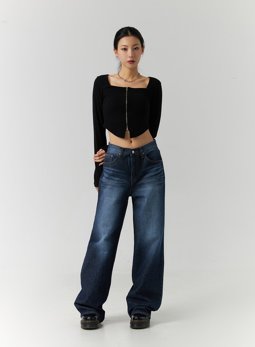 Streetwear Mid-Rise Wide Denim ID305