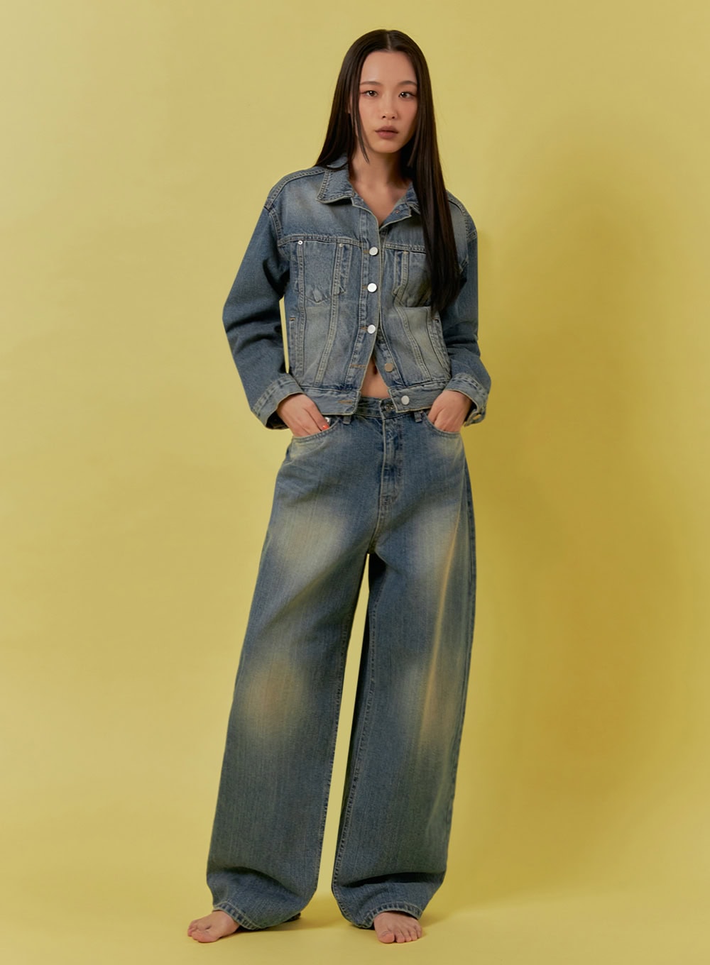 Sharon Washed Wide-Fit Baggy Jeans IA507