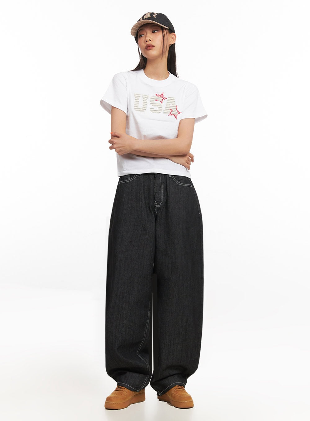 Shannon Stitched Wide-Leg Jeans IA507