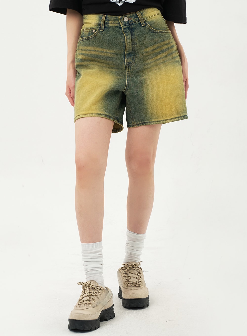 Yellow Wash Denim Shorts CA328