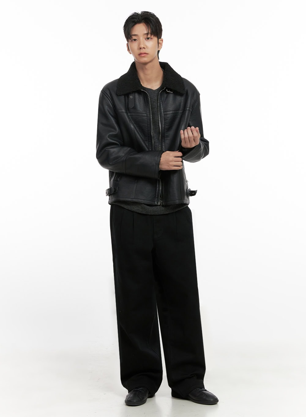 Men's Pintuck Wide Leg Cotton Pants (Black) ID413