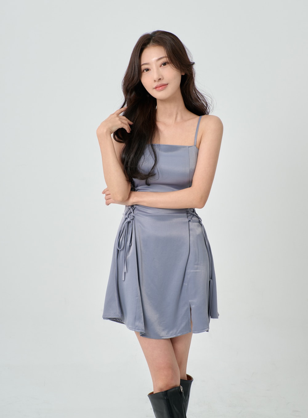 Silky Satin Cross Waist Tie Thin Strap Mini Dress IO27