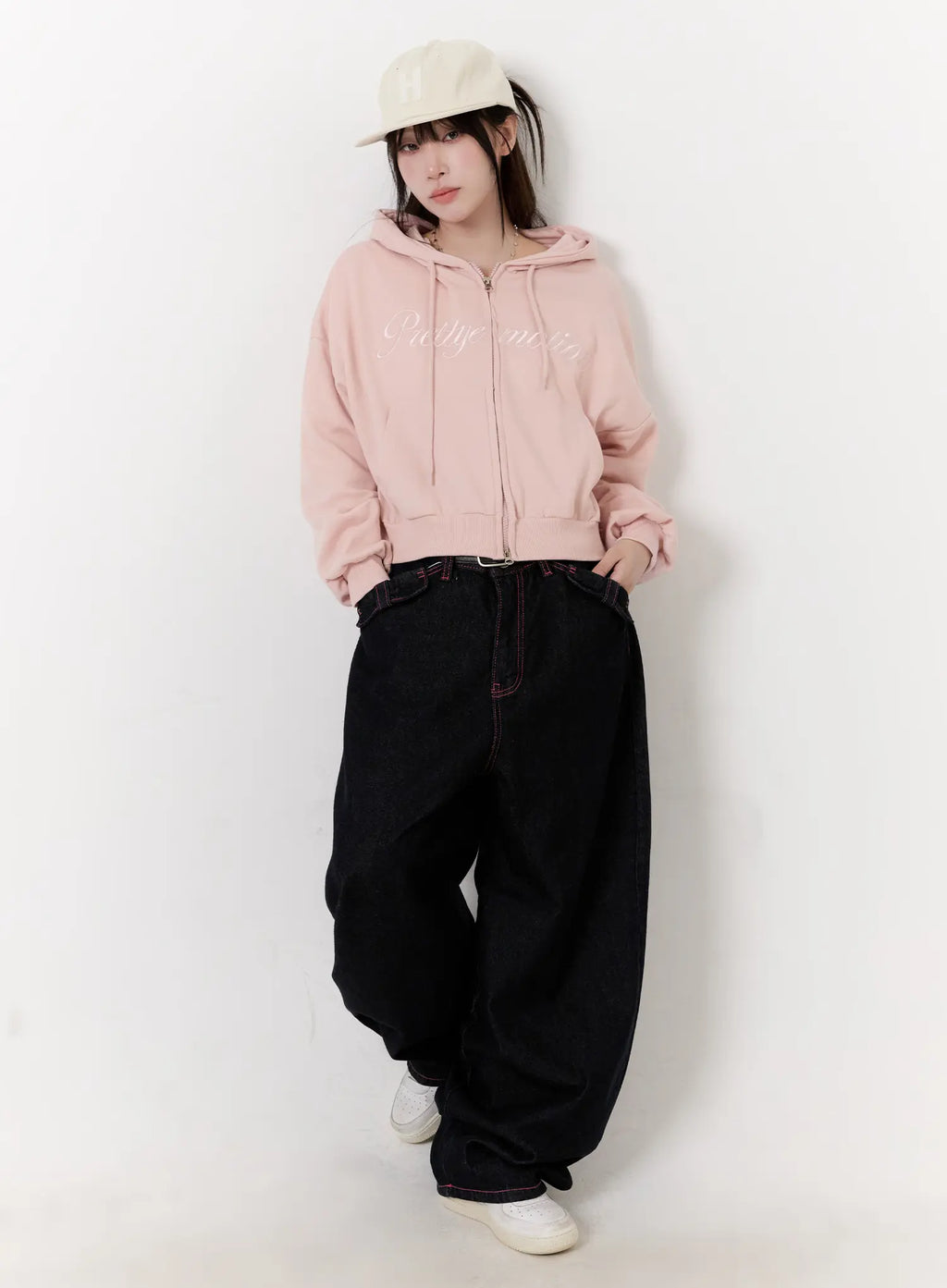 Reign Pink Stitch Denim Baggy Jeans CO501