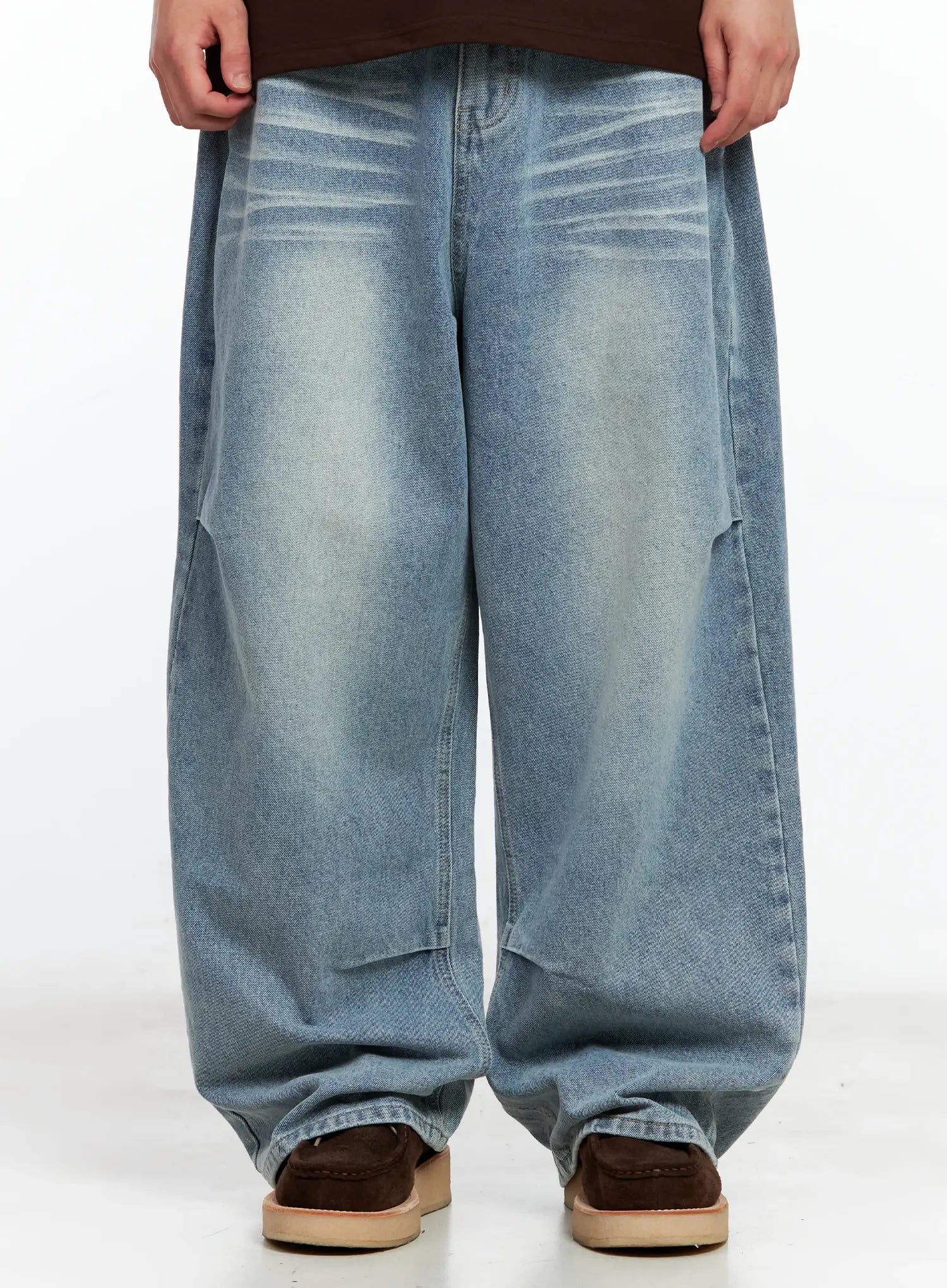Men's Front-Pleated Washed Wide Denim Pants IL514