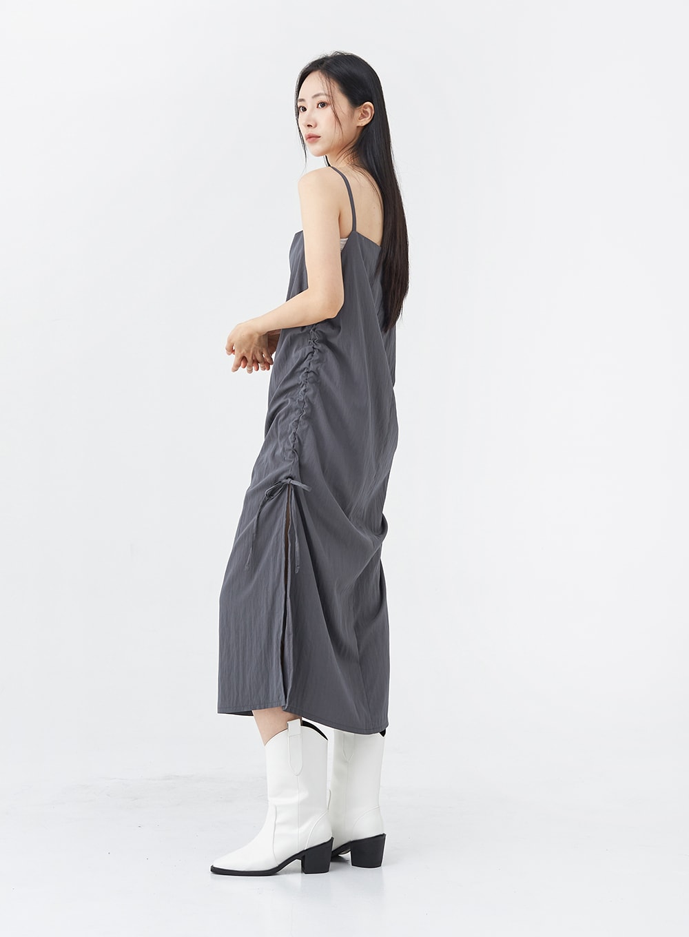Side Shirring Sleeveless Strap Maxi Dress OG12