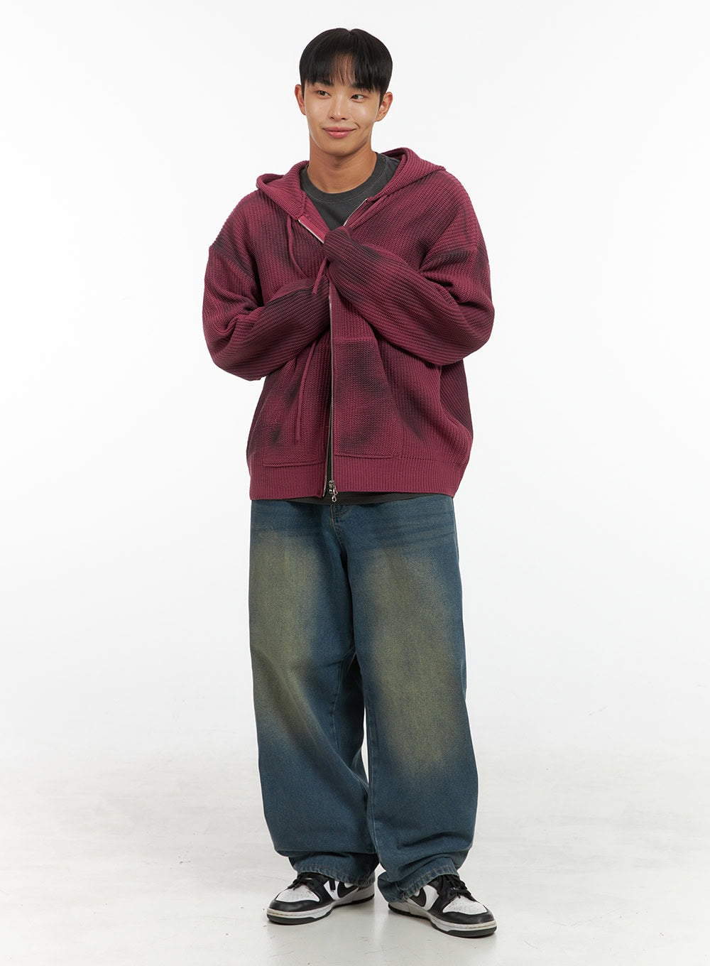 Men's Washed Cotton Wide Leg Jeans (Dark blue) IS420