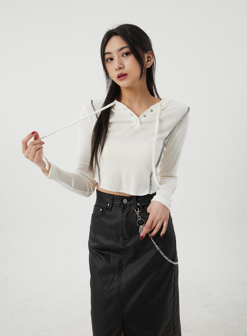 Stripe Detail Cropped Hoodie Top BJ319