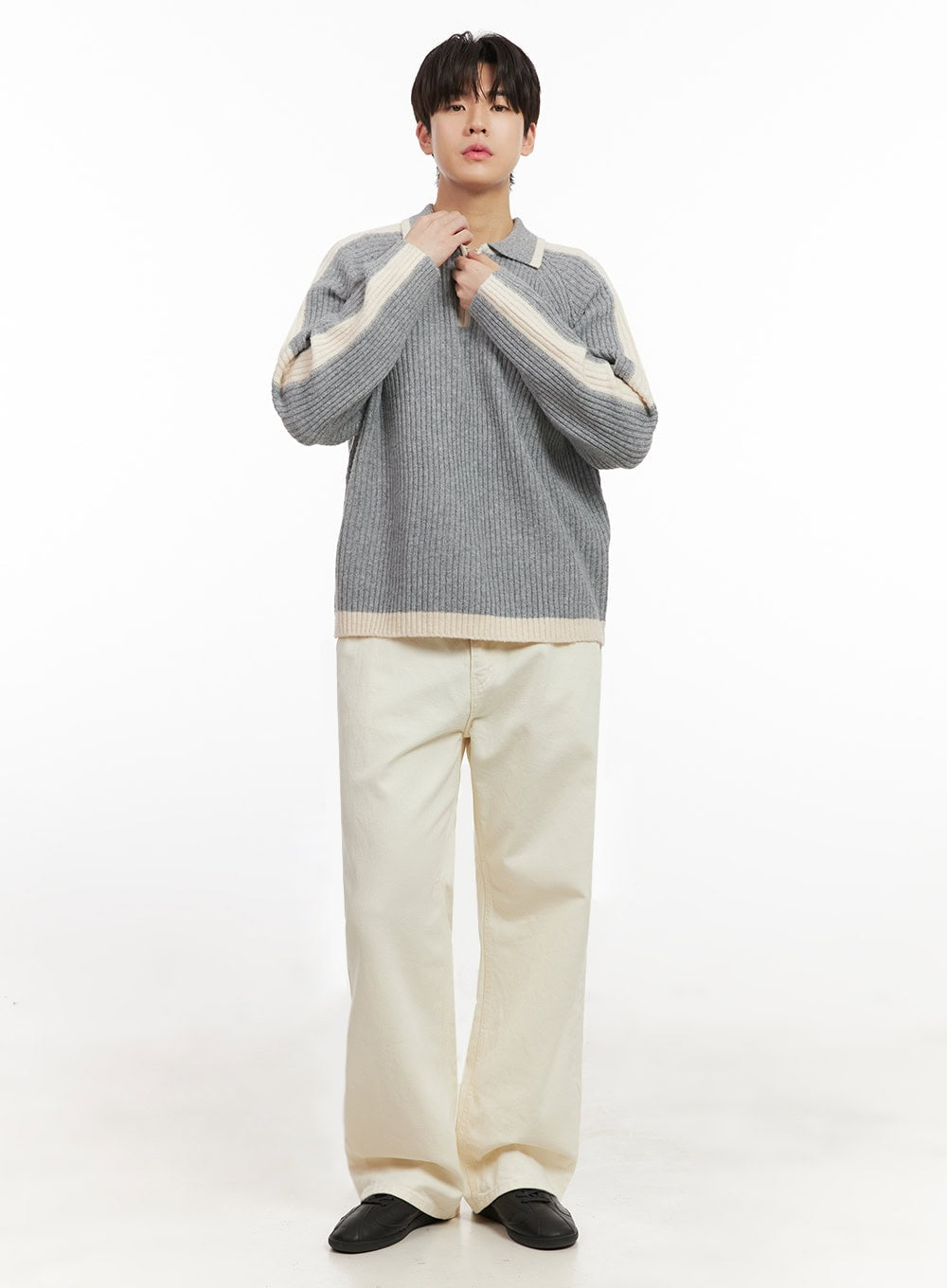 Men's Cotton Wide-Fit Trousers (Light beige) IJ517