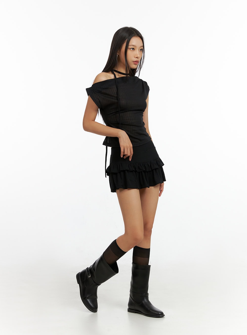 Solid Frill Band Mini Skirt IL409