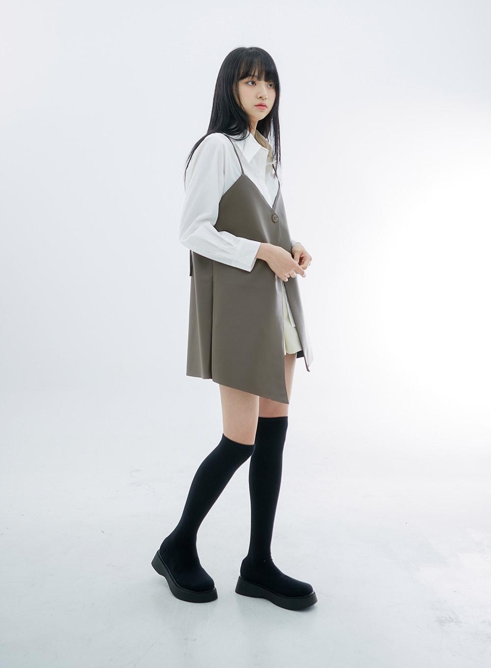 One Button Faux Leather Mini Dress OS29