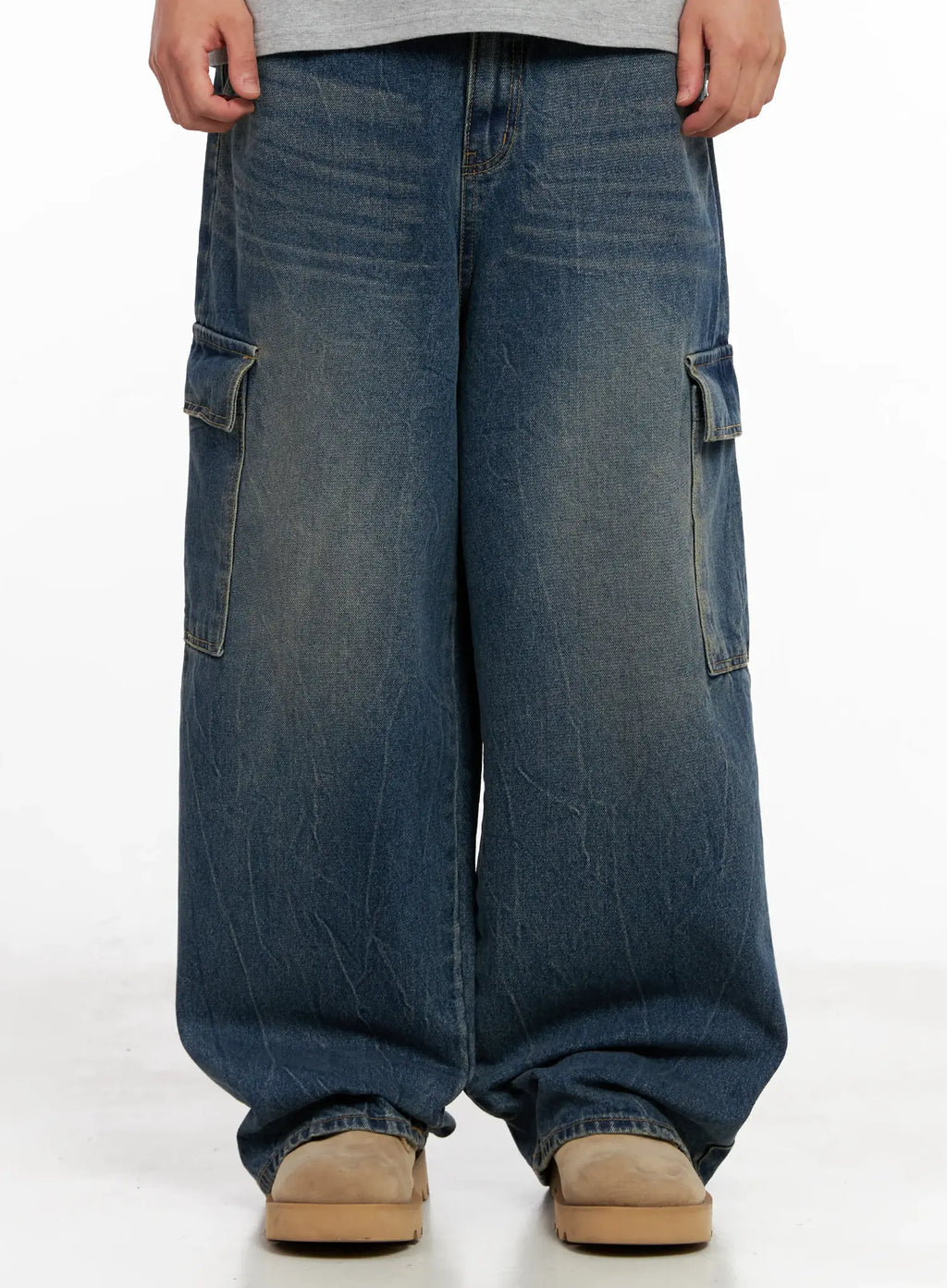 Men's Wide-Leg Cargo Denim Jeans IL518