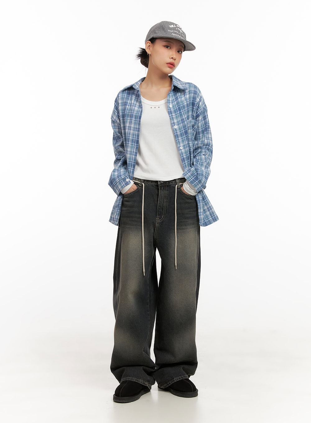 Checkered Collared Button-Up Blouse CD410