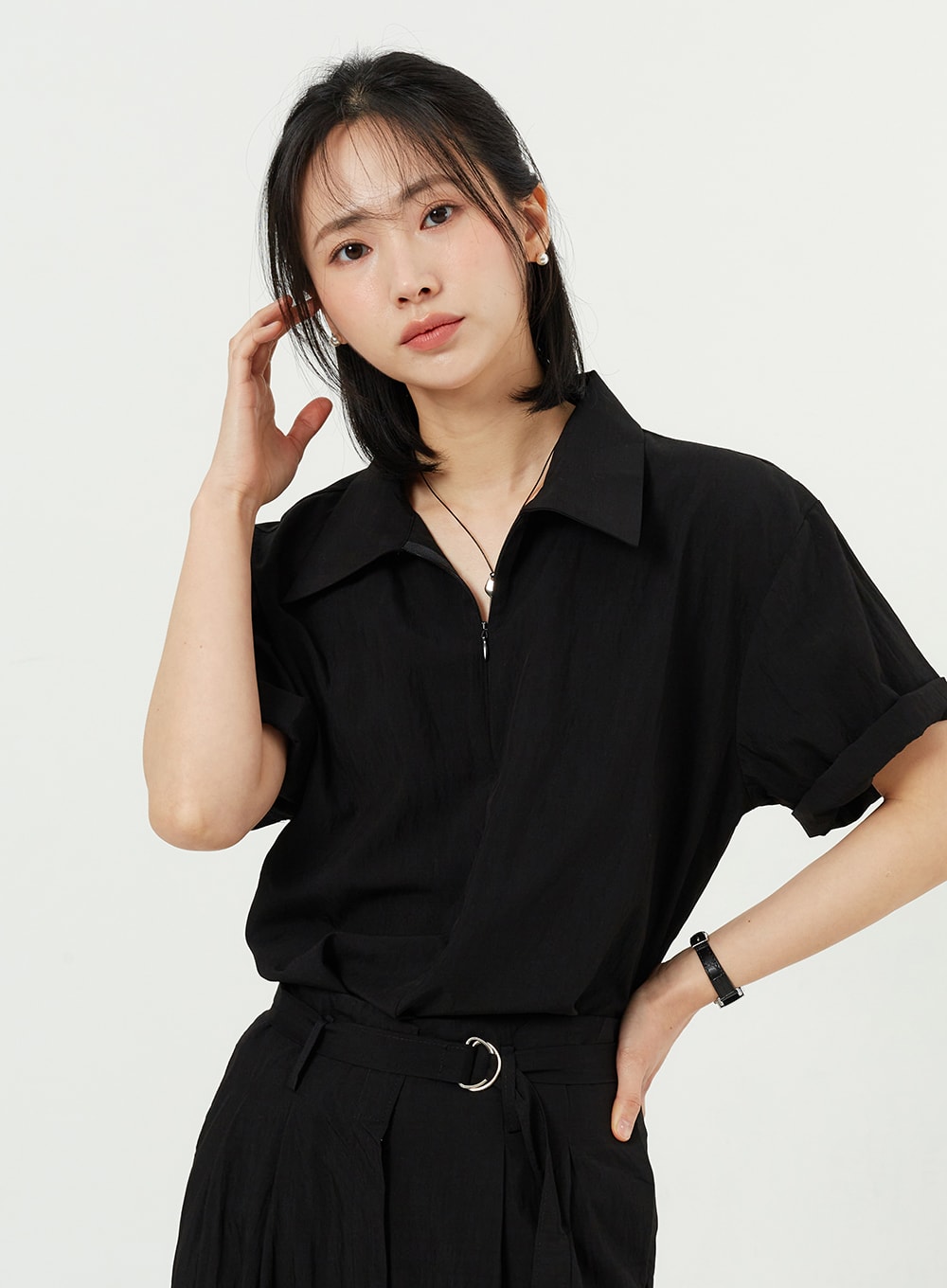 Half Zip-Up Polo Shirt OM309