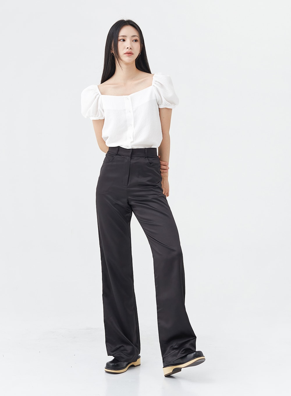 Satin Slit Straight Fit Tailored Pants OG10