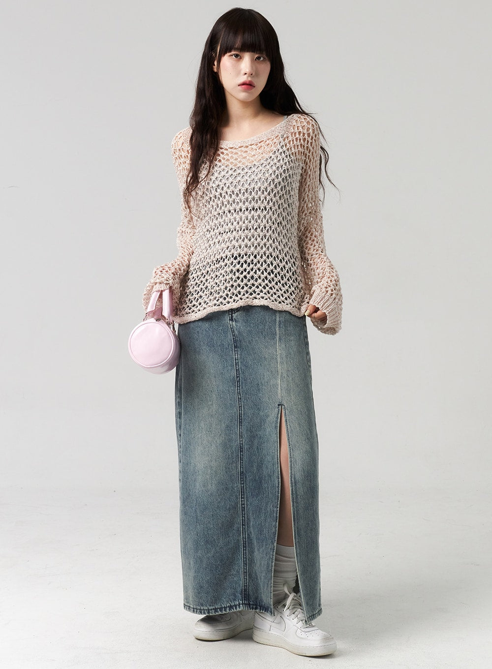 Slit Denim Maxi Skirt CL312