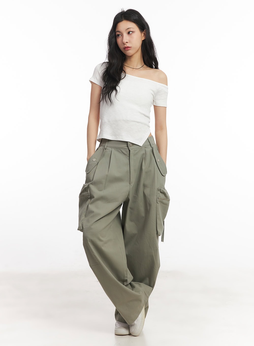 Pintuck Cotton Cargo Baggy Pants CA504