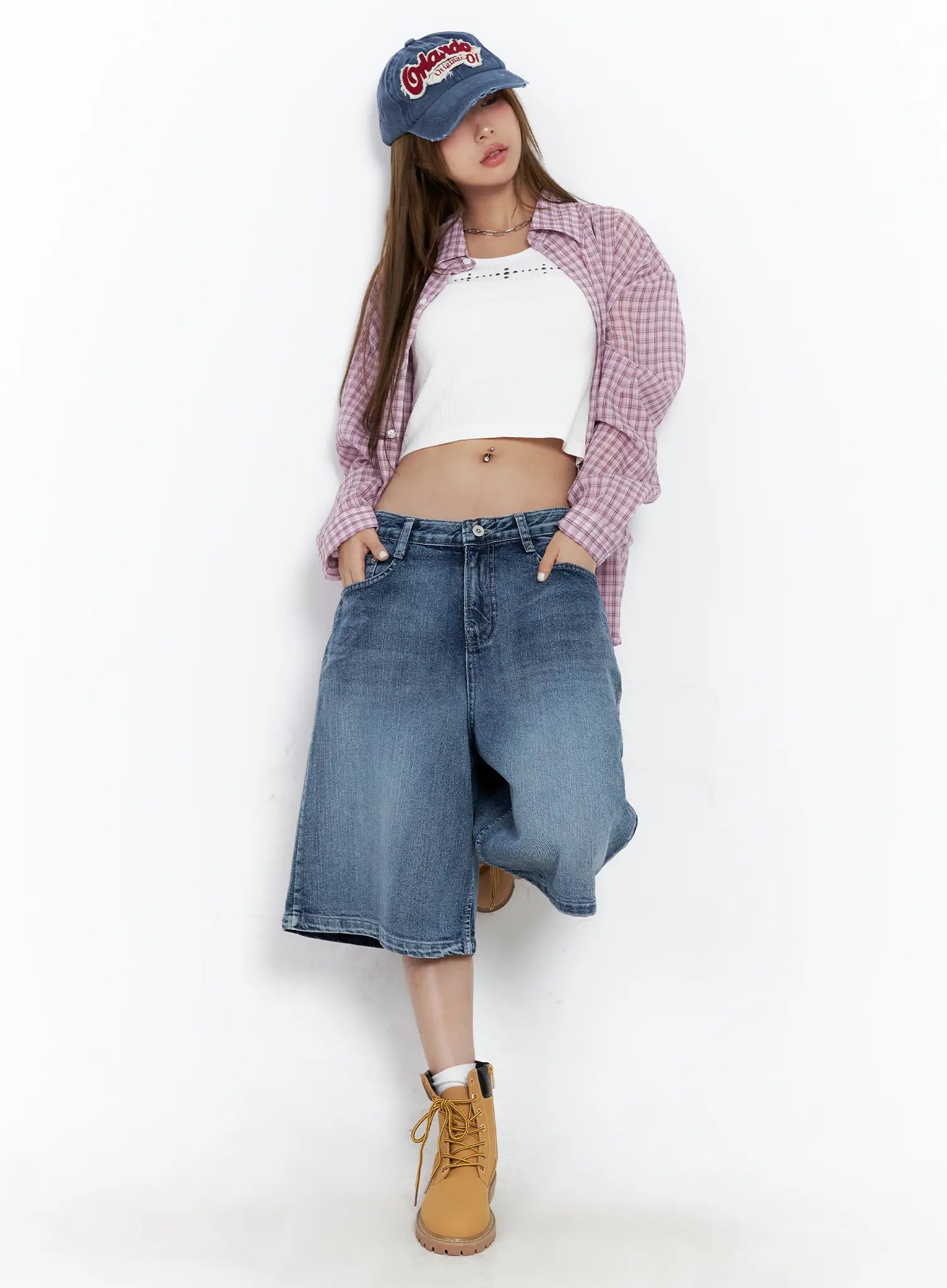 Vintage-Washed Denim Jorts CL514