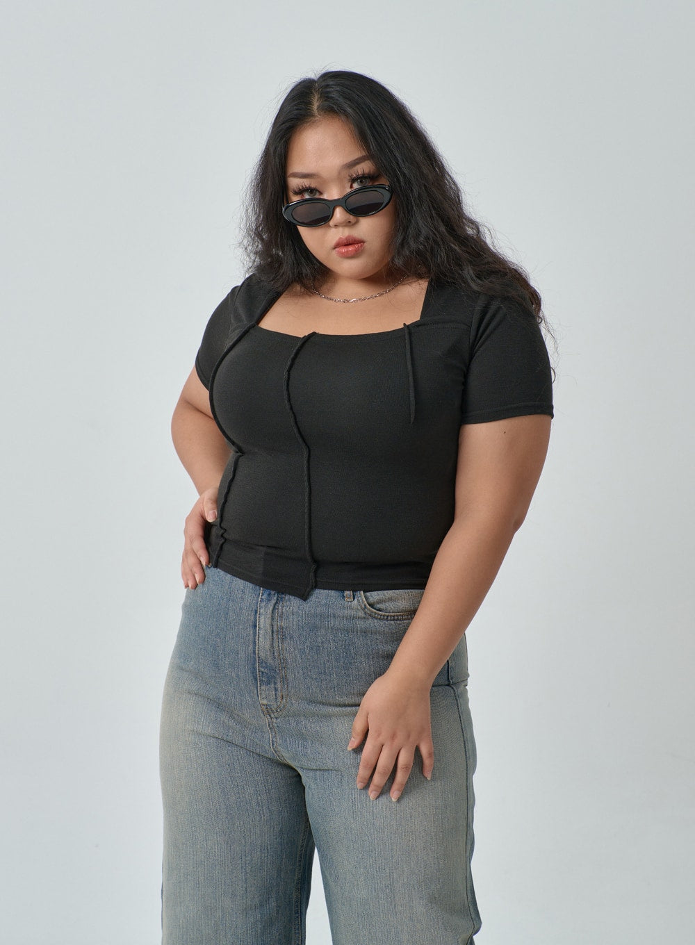 Plus Square Neck Crop T-Shirt IF317