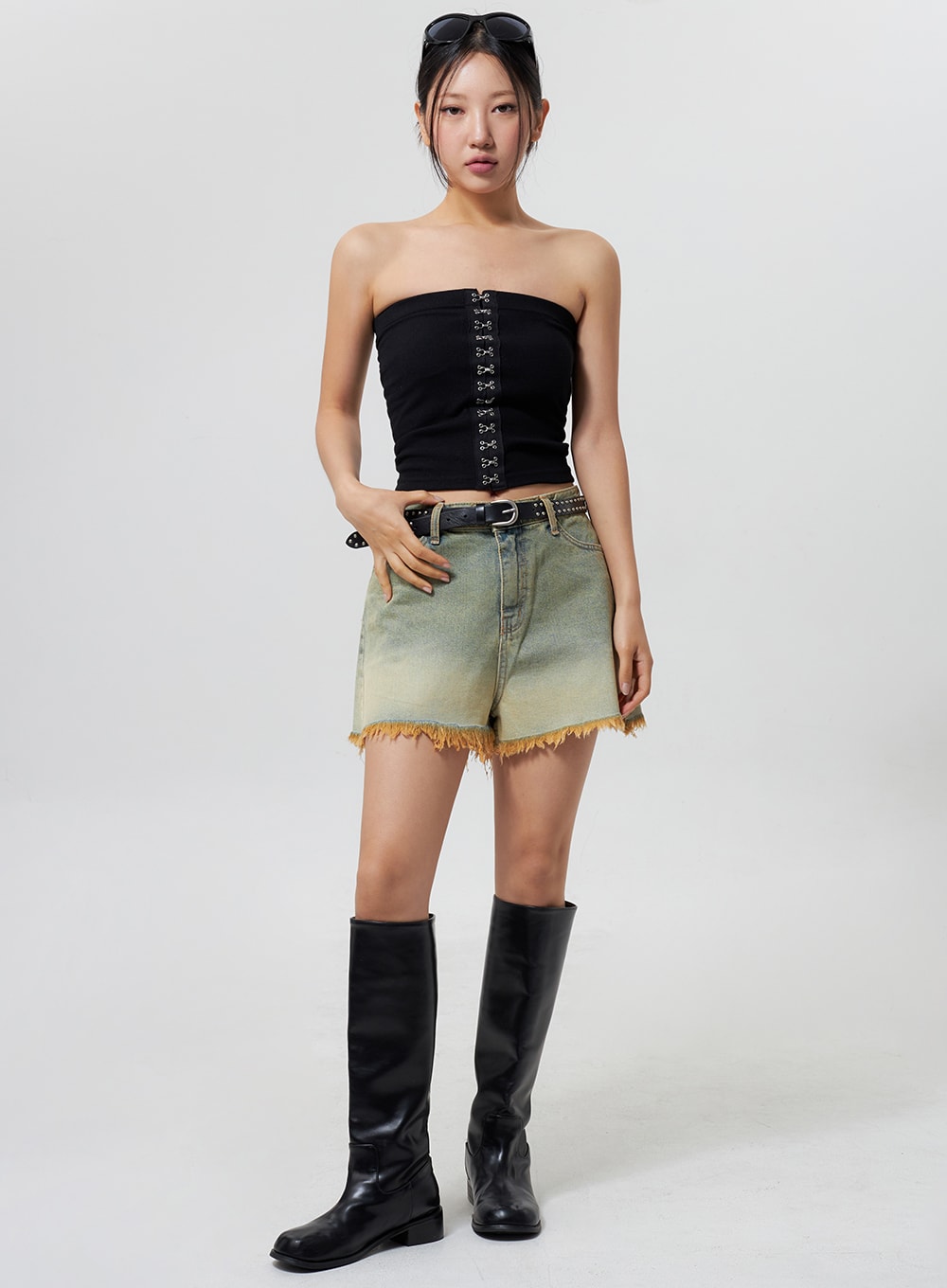 Denim Ripped Hem Shorts CY325