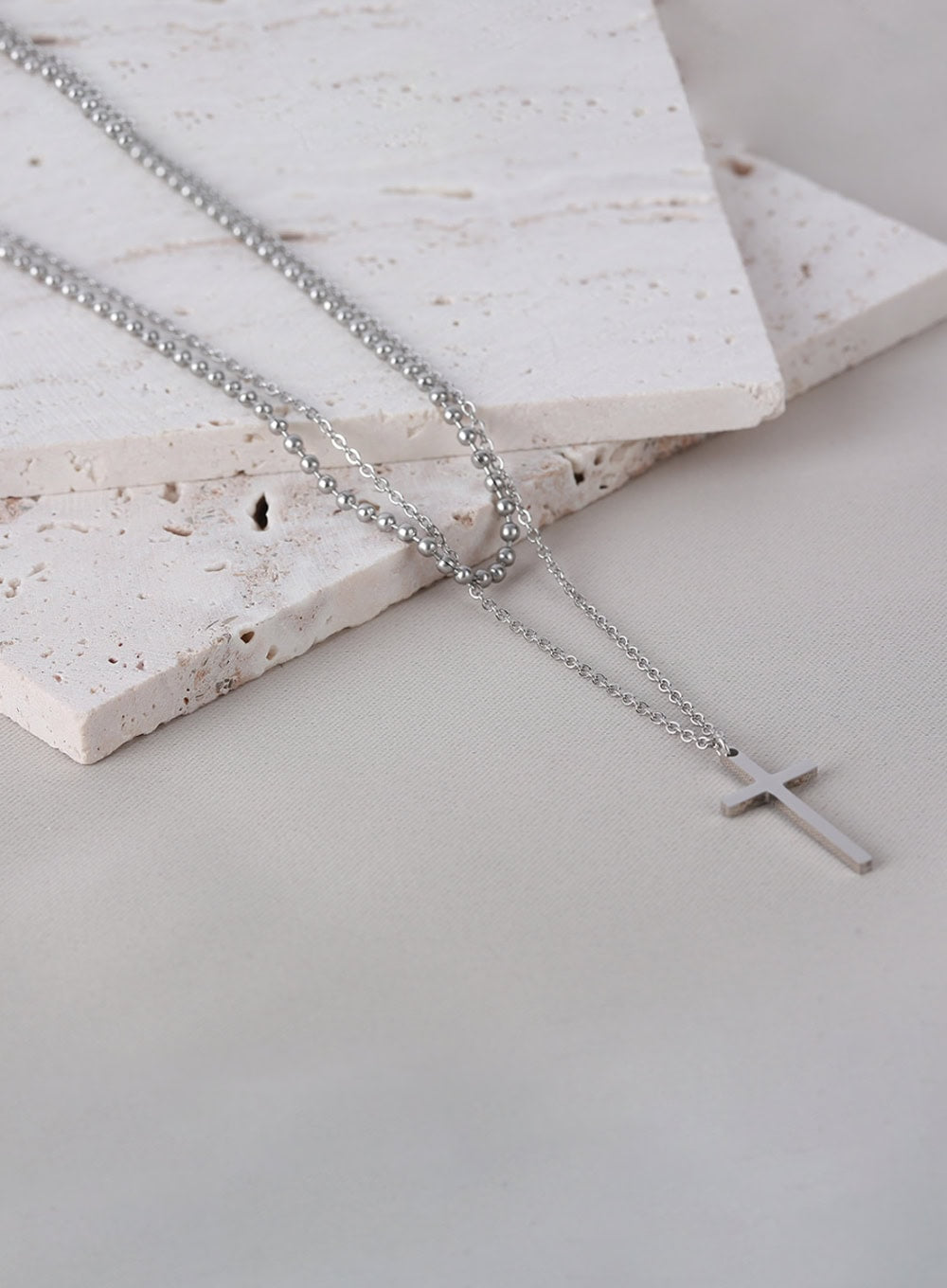 Cross Fender Double Necklace IL403