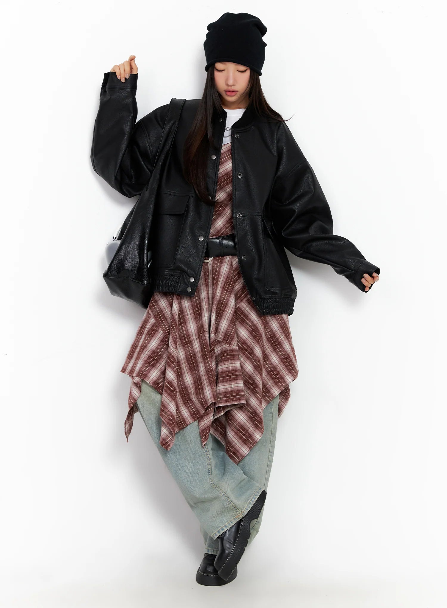 Asymmetrical Plaid Maxi Dress CO515