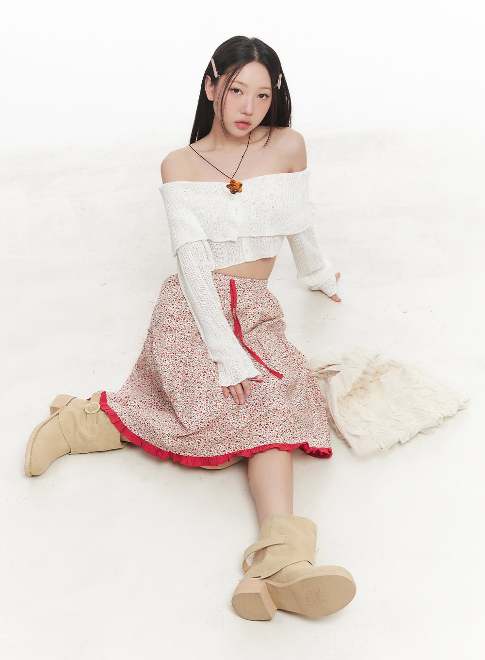 Picnic Floral Flare Midi Skirt IM528