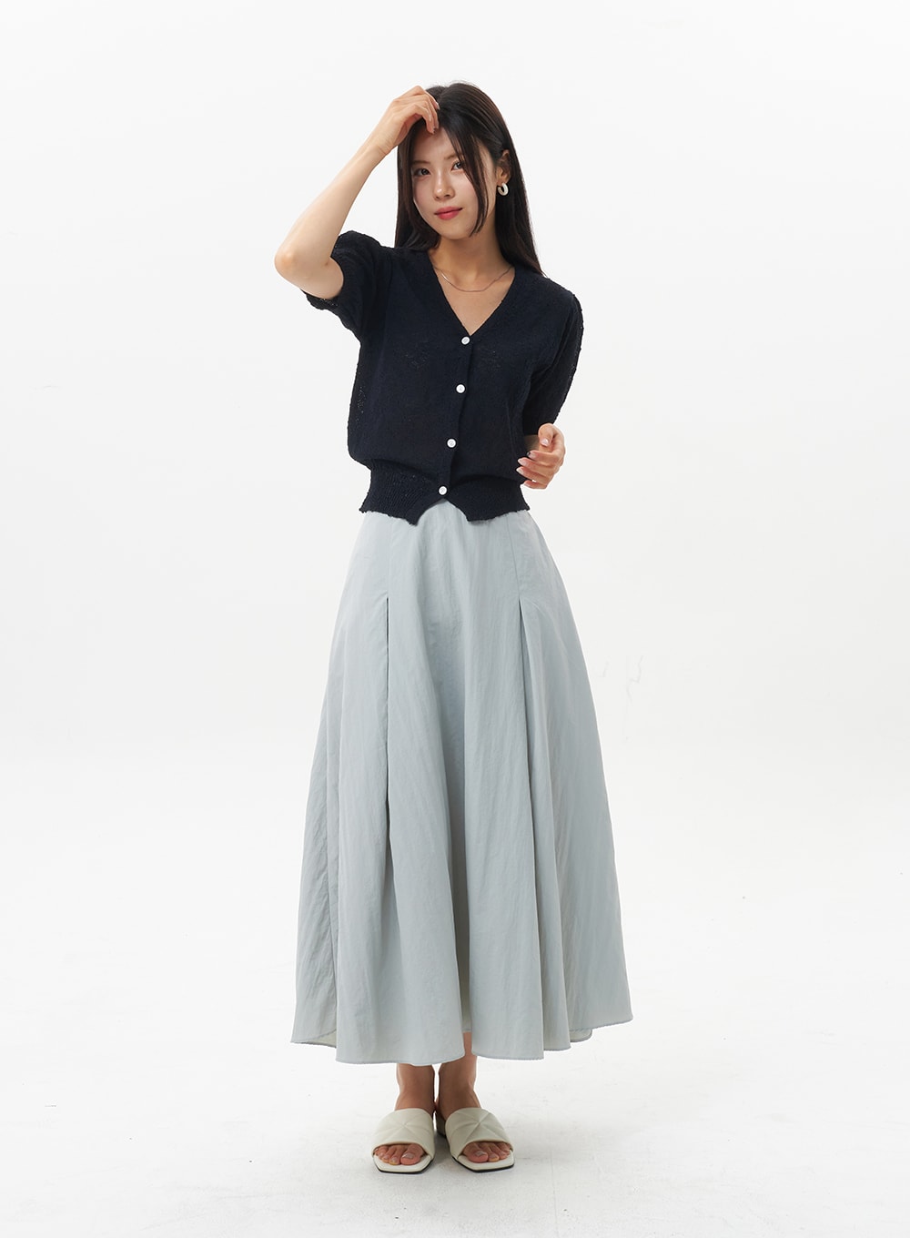 Nylon Pleated Maxi Skirt OU326
