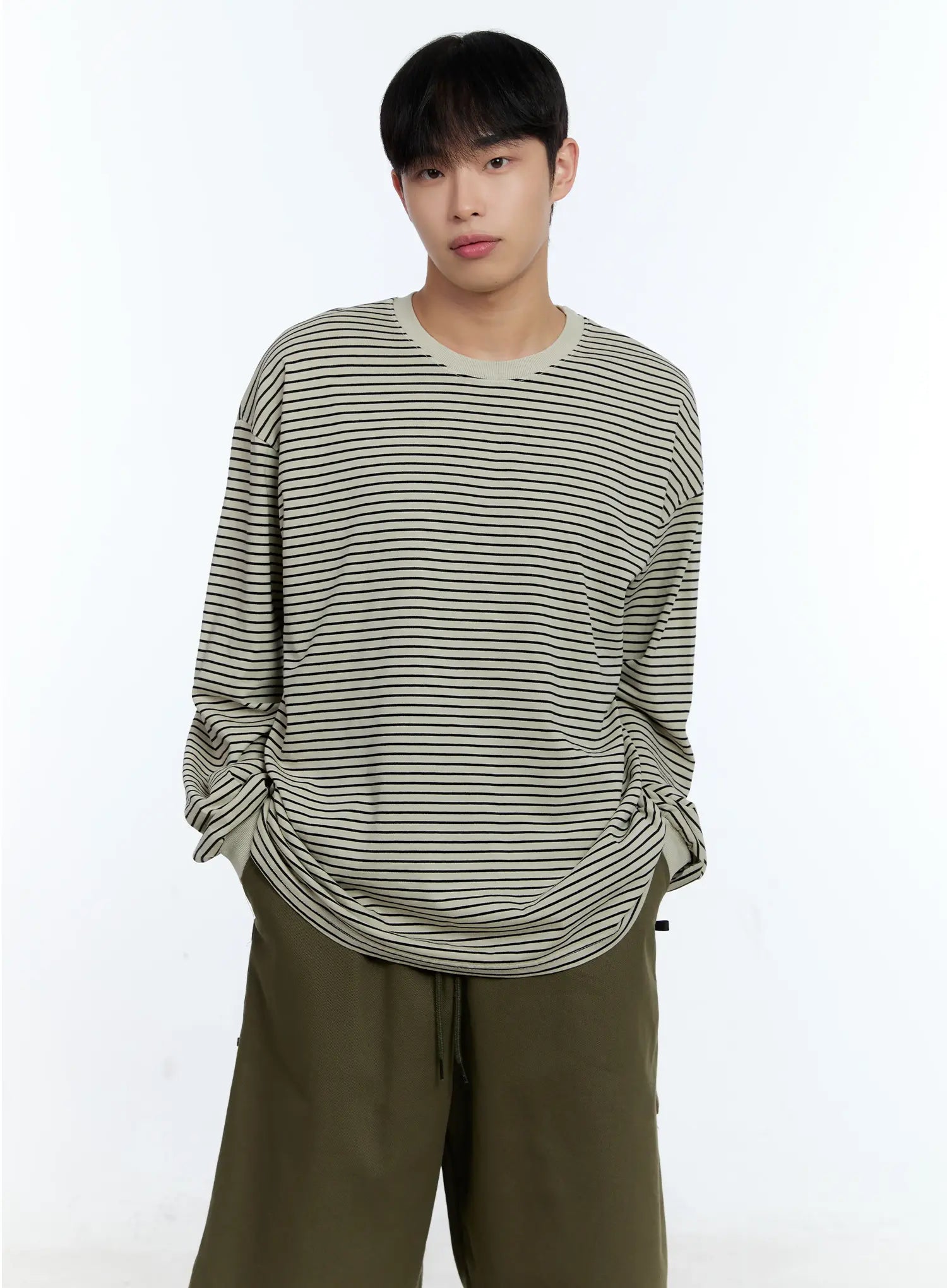 Men's Striped Crewneck Long Sleeve T-Shirt IG519