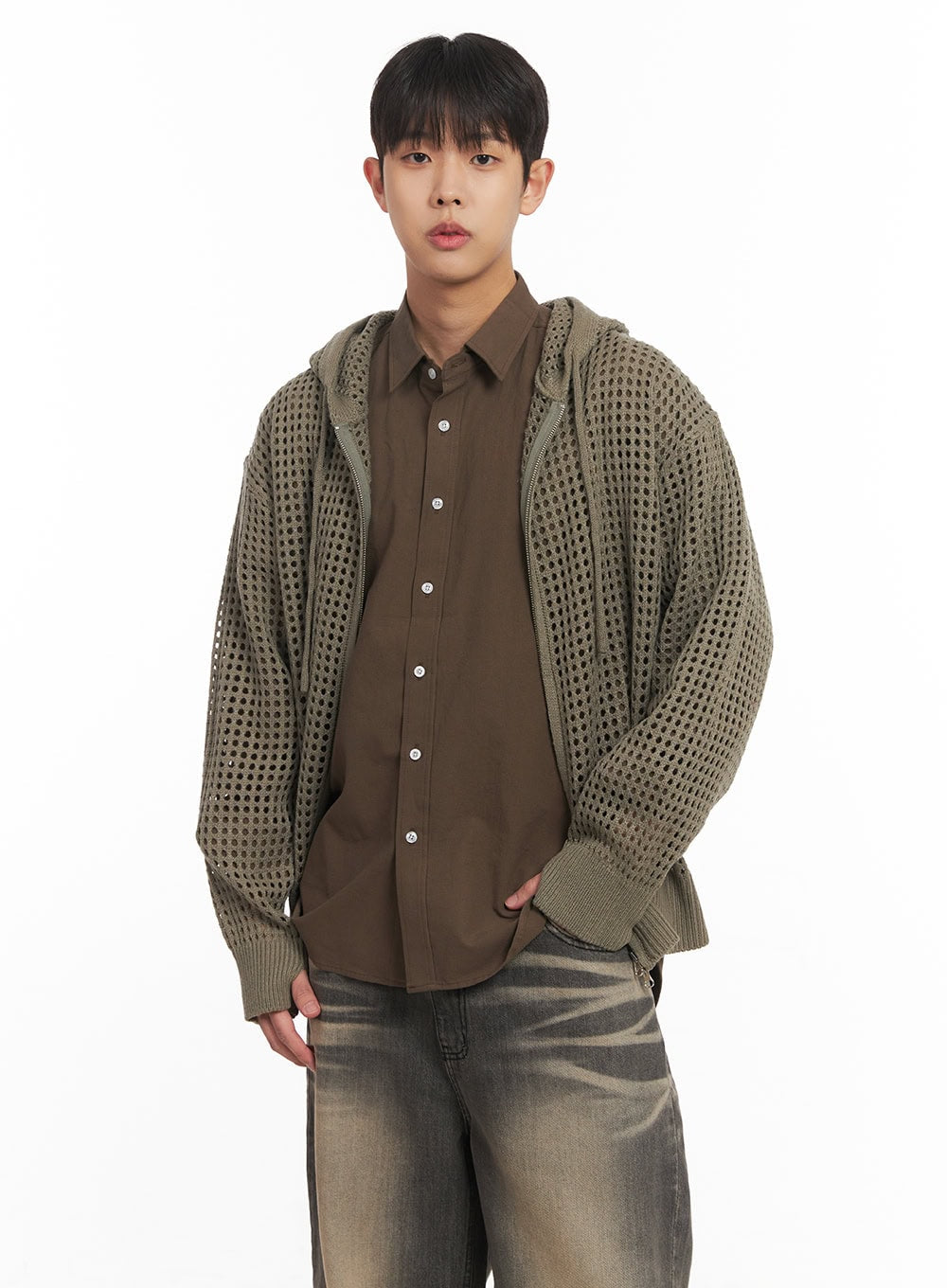 Men's Mesh Knit Hooded Zip-Up Jacket IM514