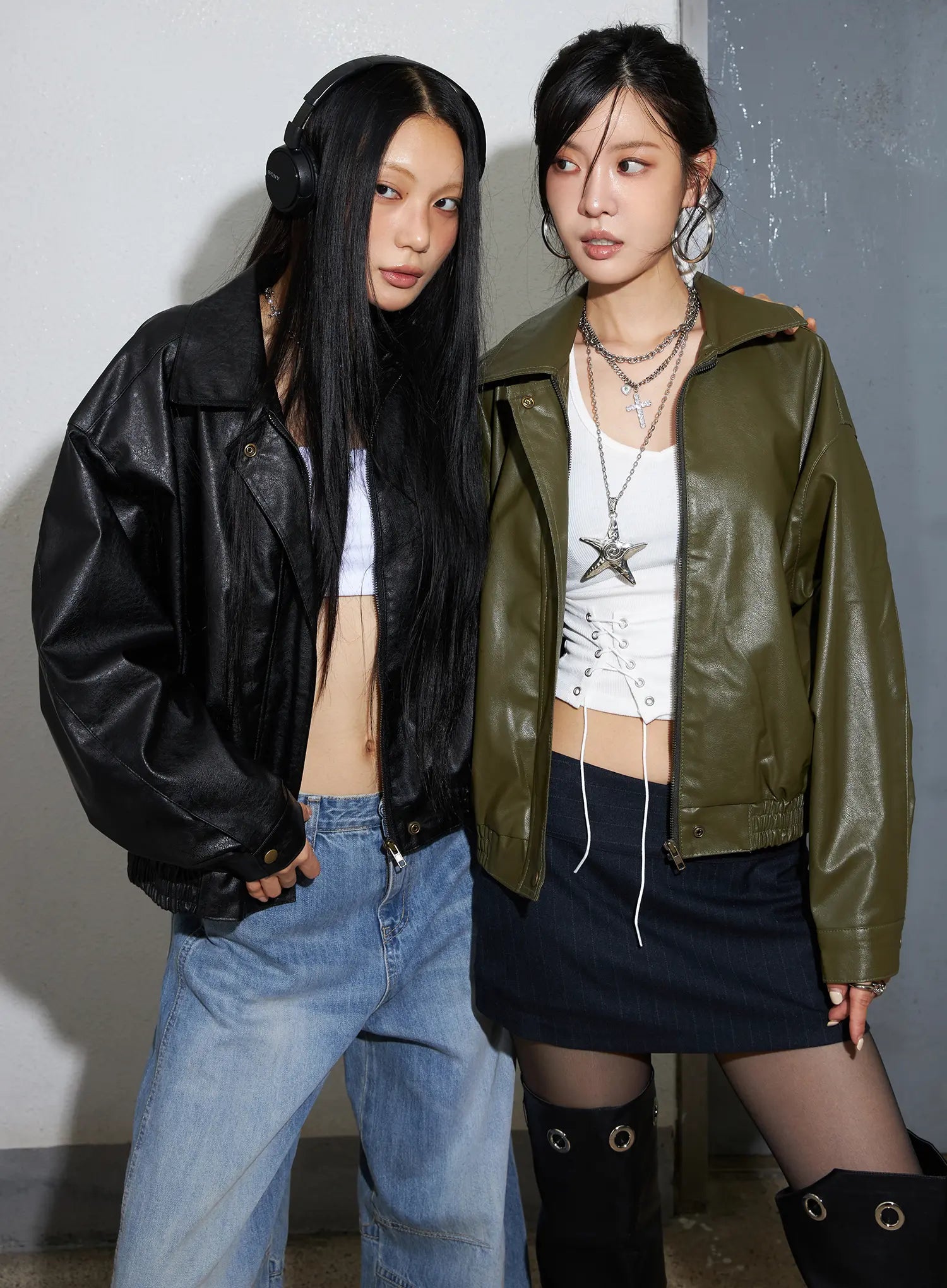 Vegan faux Leather Zip Up Jacket CS512