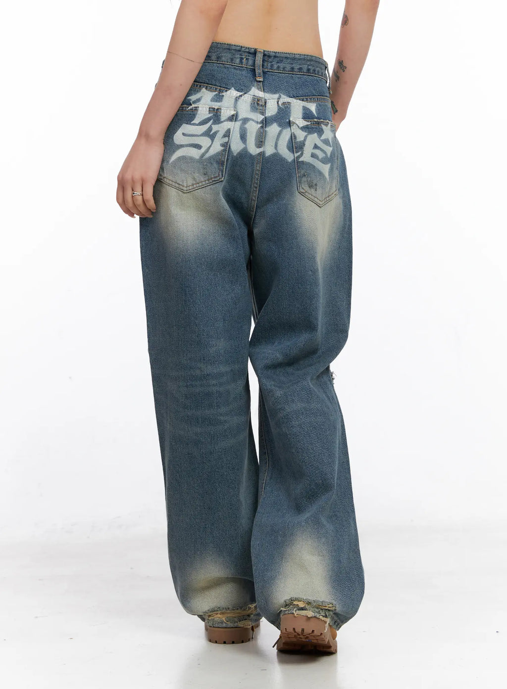 Siya Print Washed Wide-Leg Jeans CO508