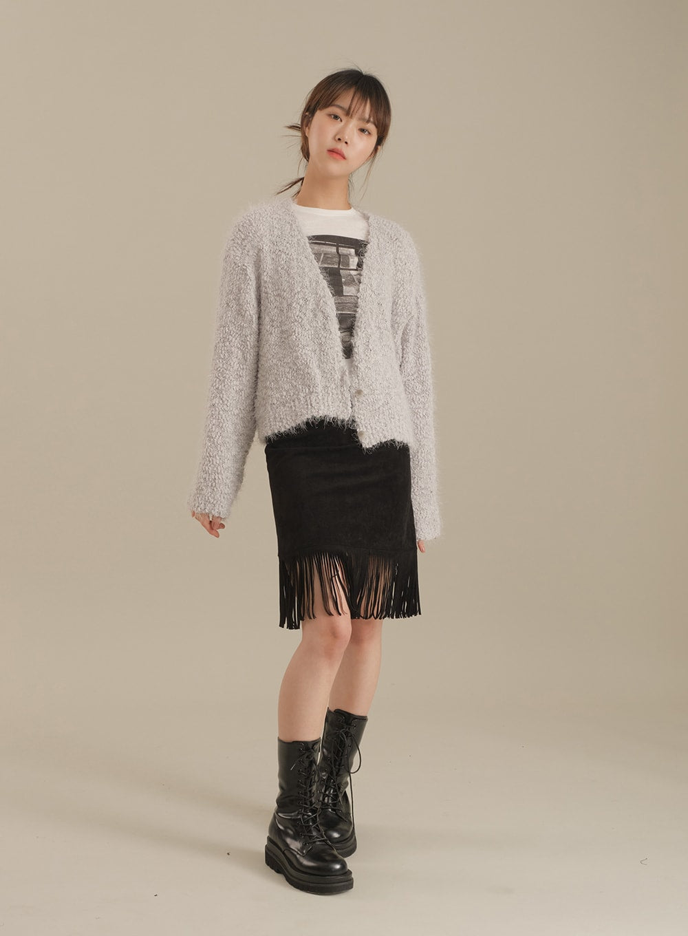 Tassel Hem Knee Length Skirt