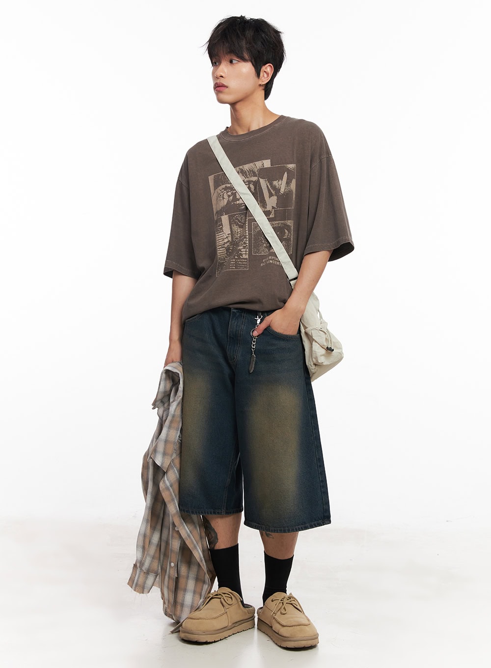 Men's Washed Relaxed-Fit Jorts (Dark blue) IY508