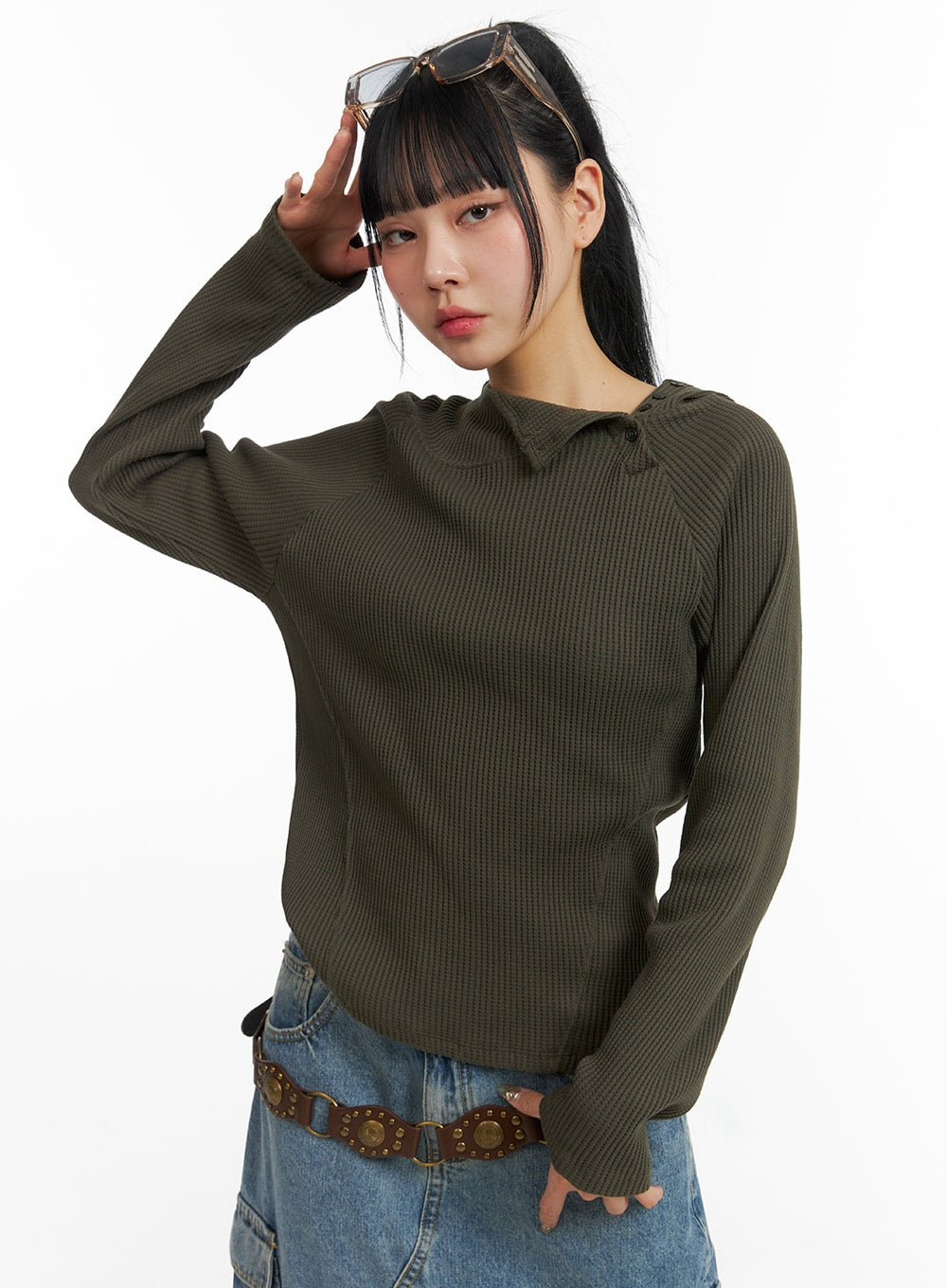 Side Button Detail Knit Hoodie CJ318