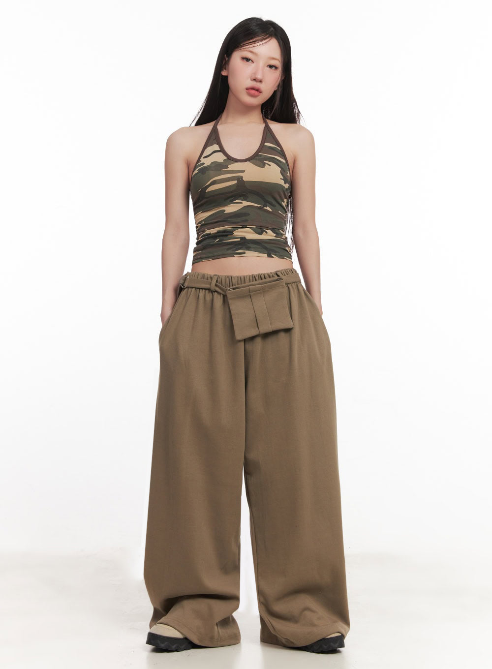Pintuck Belt Wide-Leg Sweatpants IM528