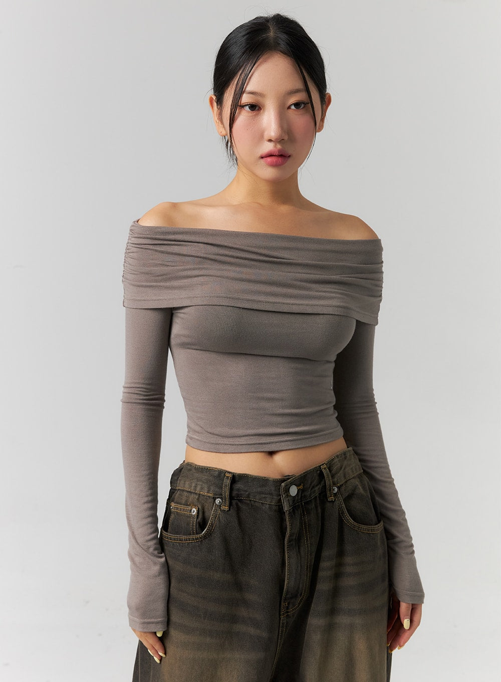 Shirred Off-Shoulder Crop Top CS320
