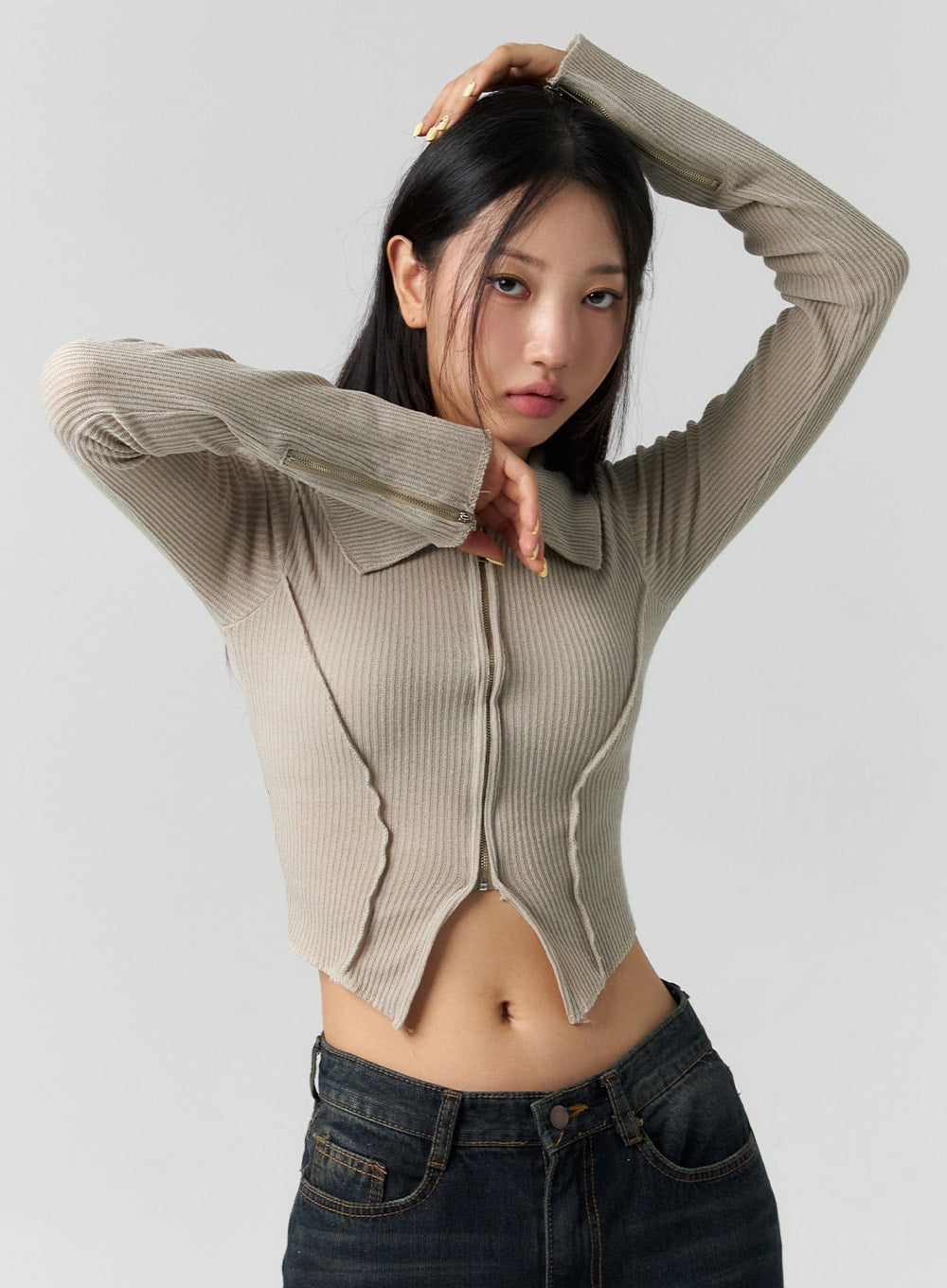 Stitched Zip Crop Top CS308