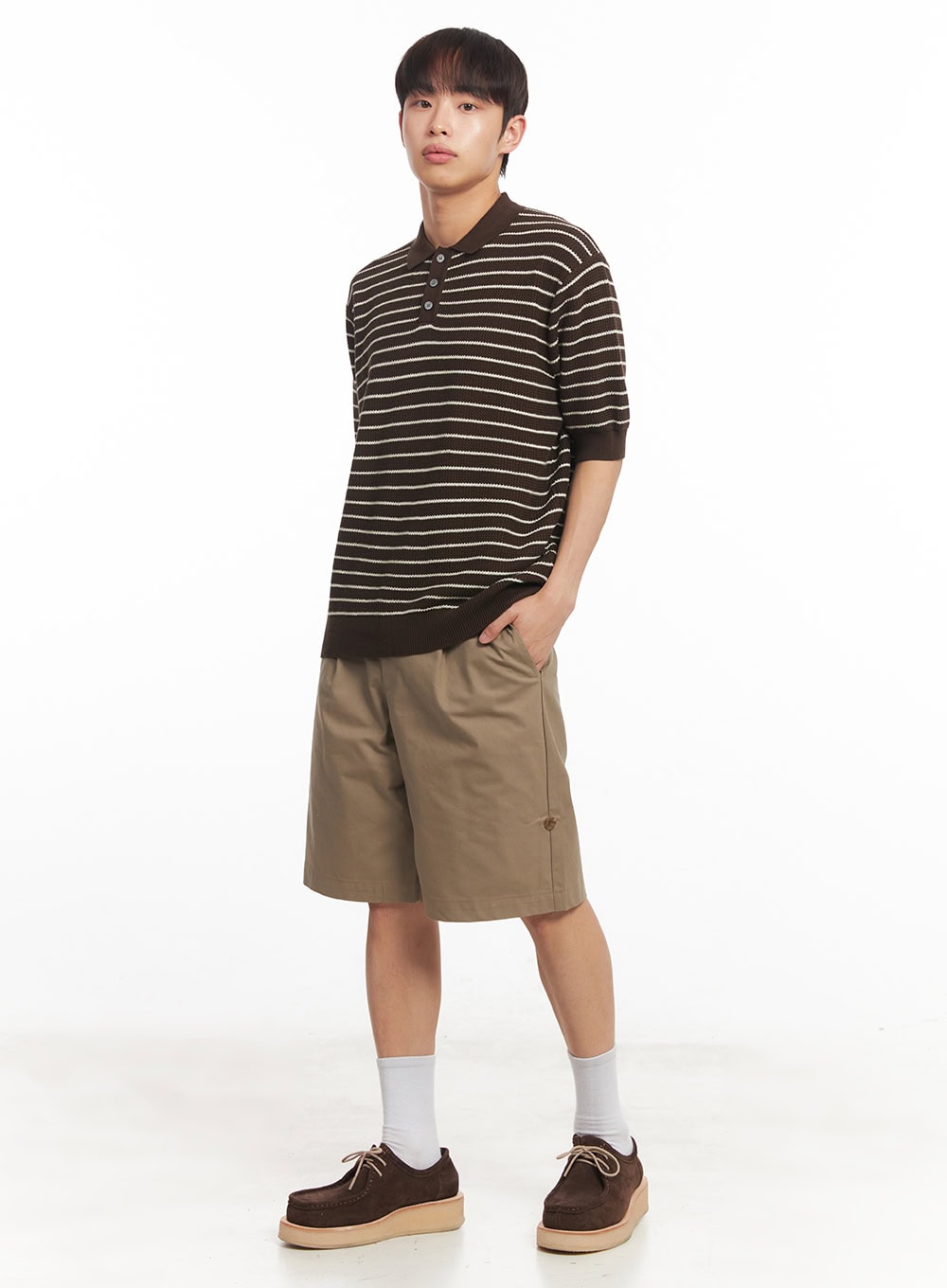 Men's Roll-Up Cotton Shorts (Dark Beige) IA518