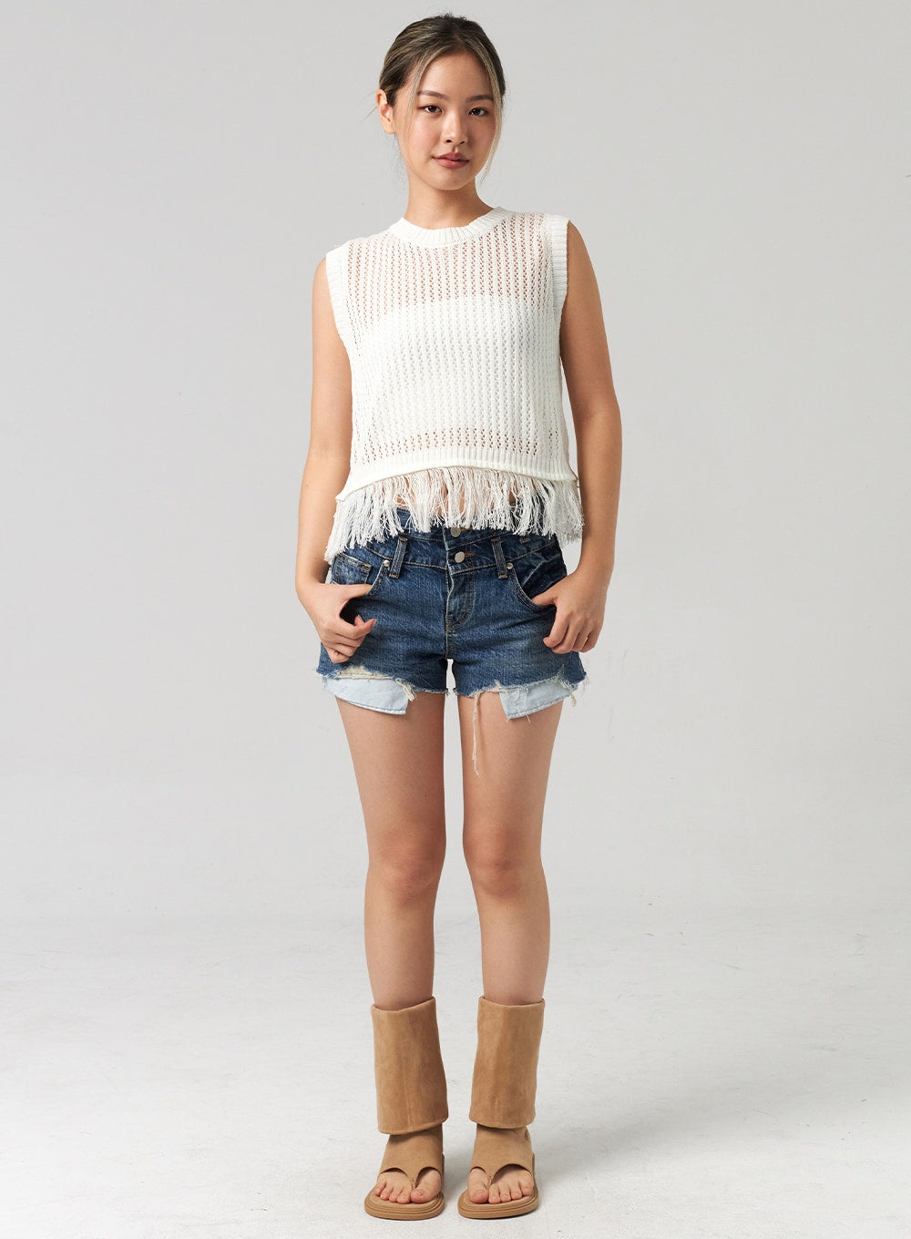 Dark Ripped Denim Shorts CL305