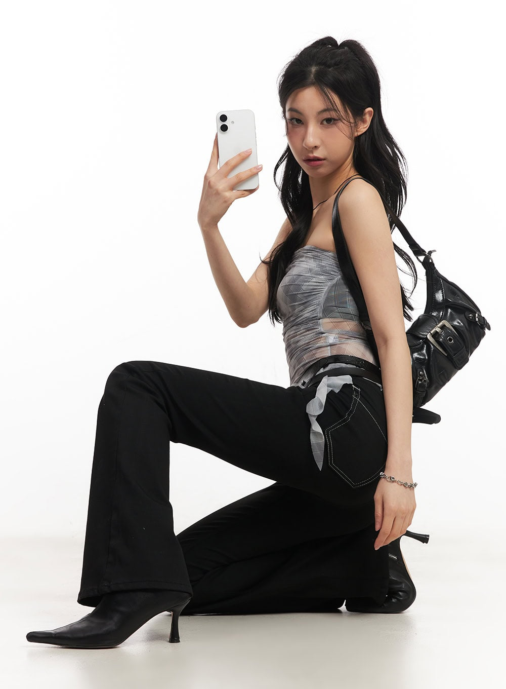 Sheer Plaid Ruffle Tube Top CA514