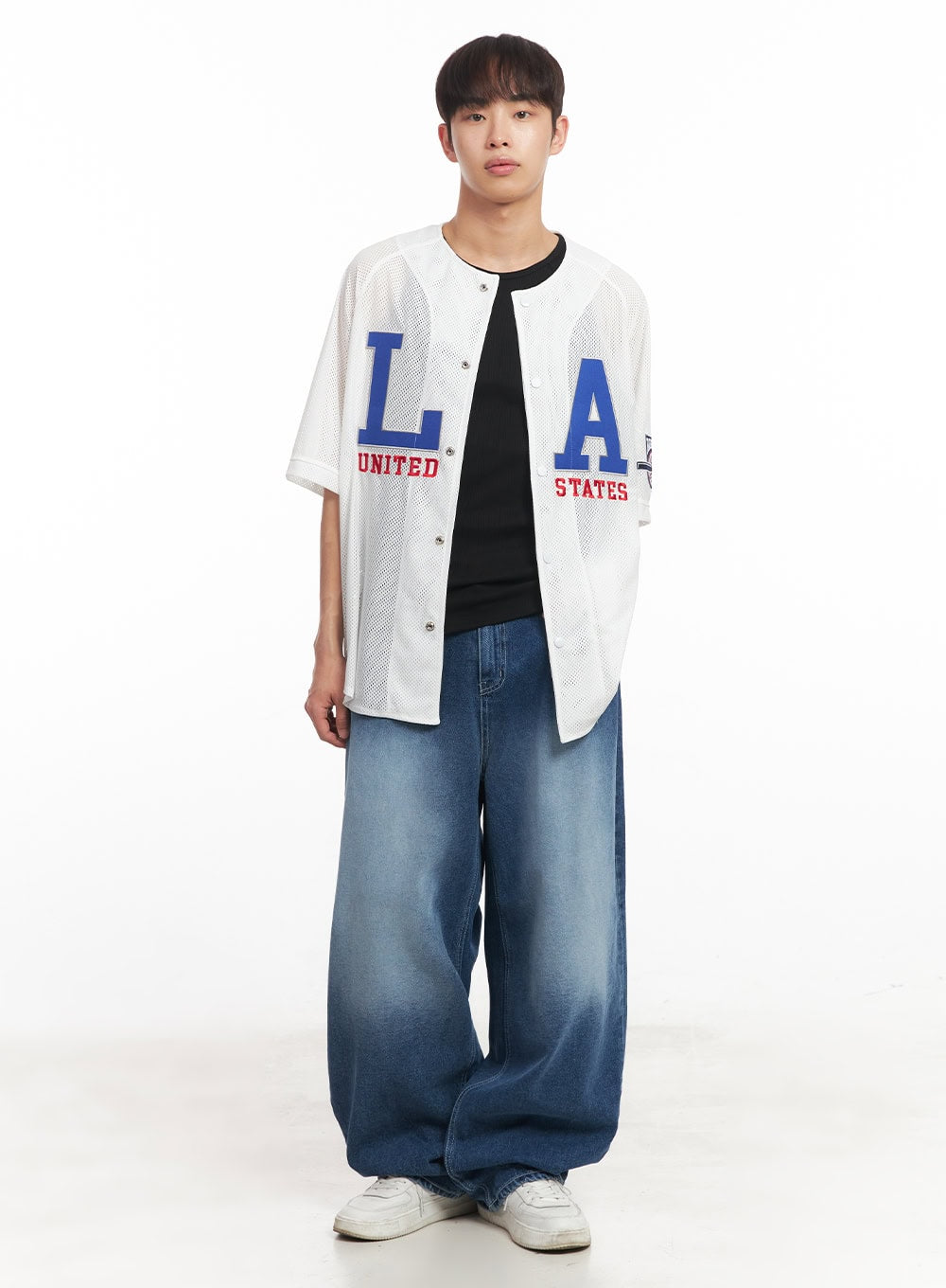 Men's Washed Balloon-Fit Jeans (Blue) IA521